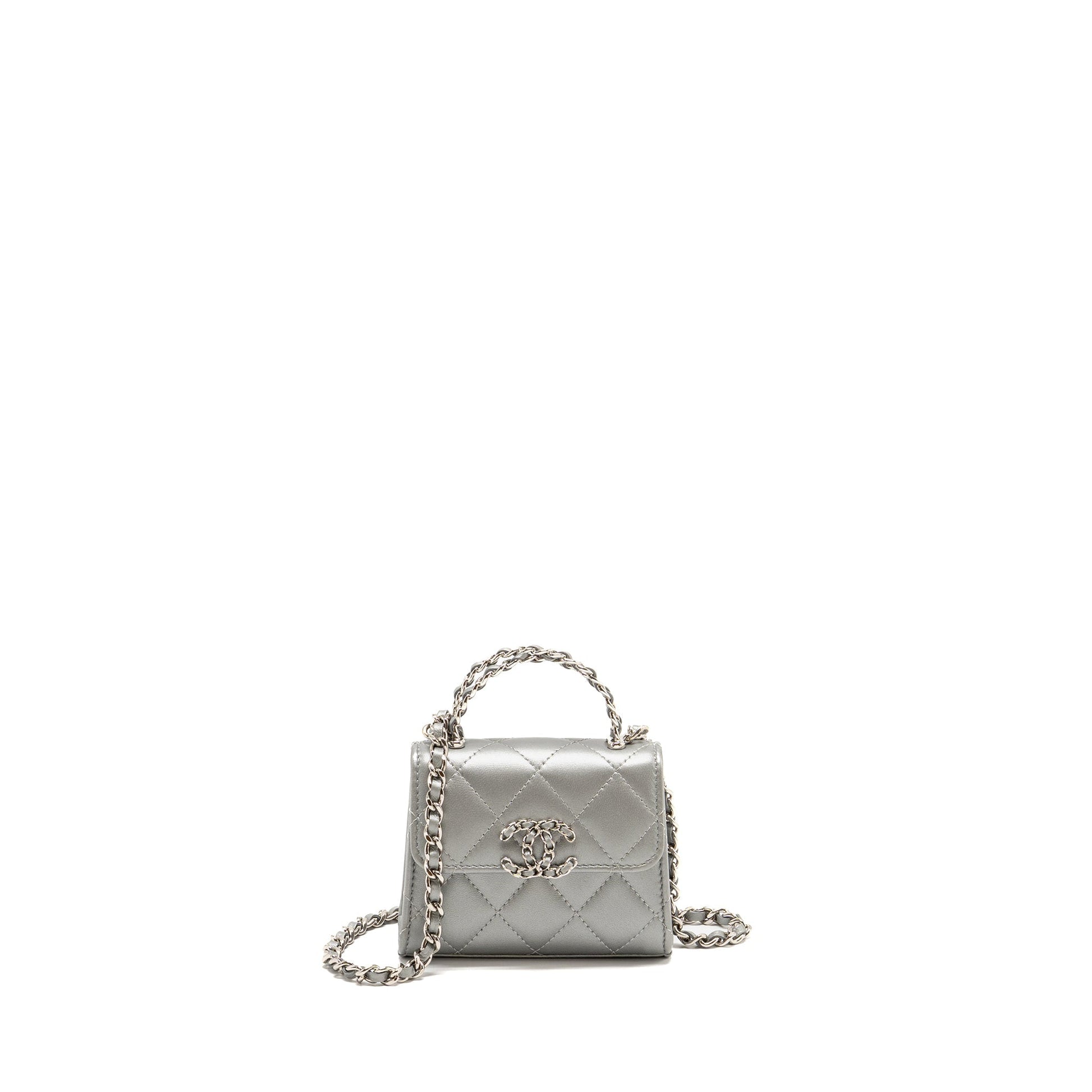 Chanel Top handle flap lambskin SHW microchip Silver Shoulder Bag