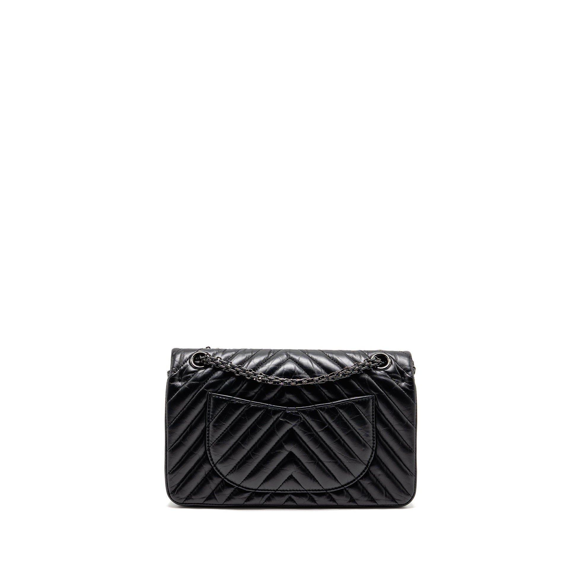 Chanel 2.55 Reissue Double Flap Chevron Aged Black Small Shoulder Bag So Black