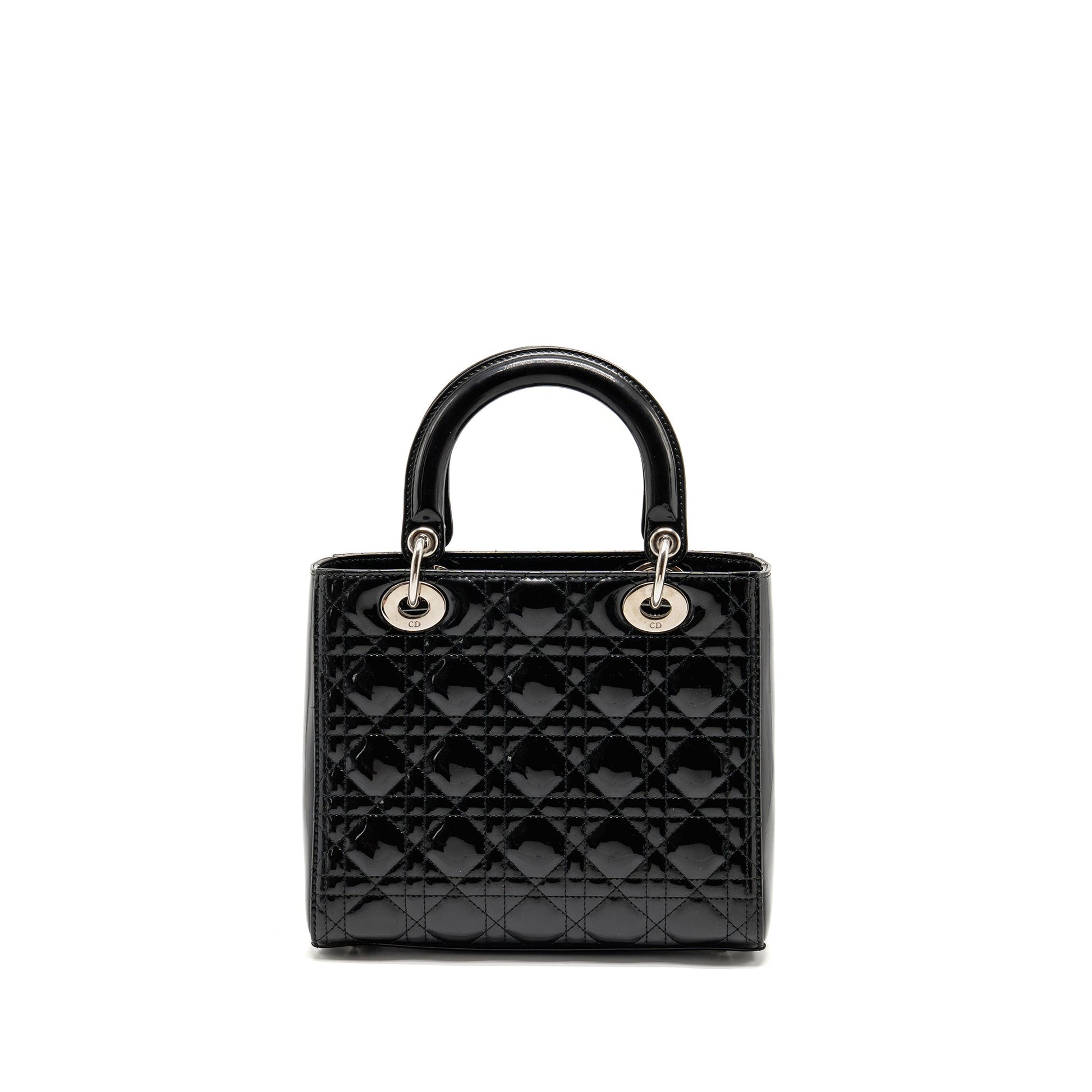 Dior Lady Patent Handbag Black Medium Travel Bag
