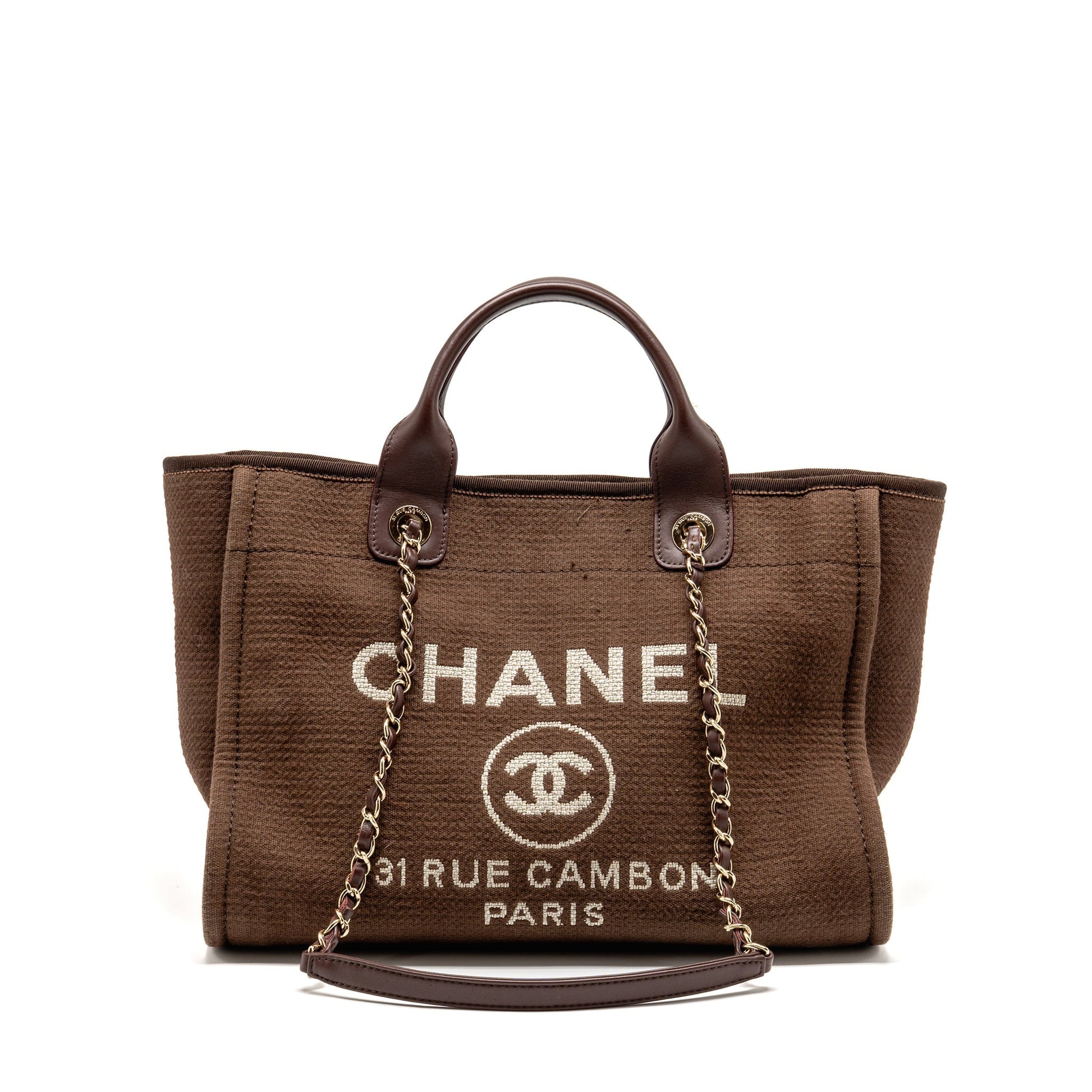 Chanel Deauville dark LGHW microchip Brown Small Canvas Tote Bag
