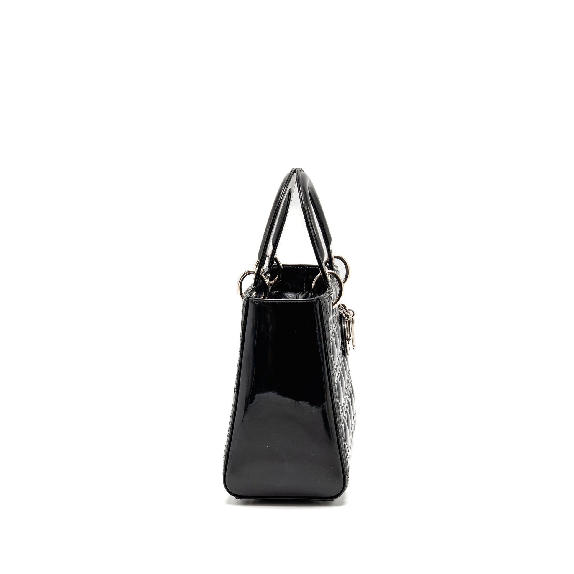 Dior Lady Patent Handbag Black Medium Travel Bag