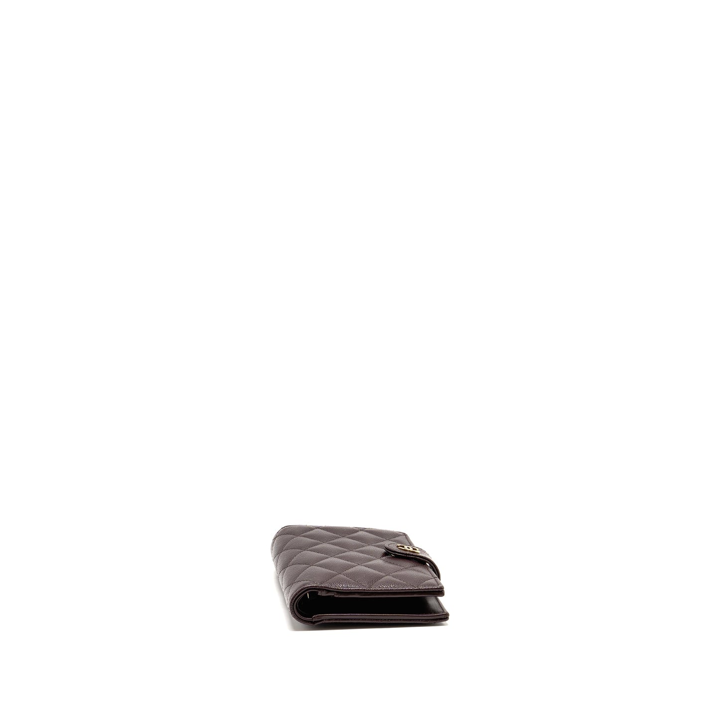 Chanel Quilted Passport Holder Shiny Grained Calfskin Brown Travel Bag