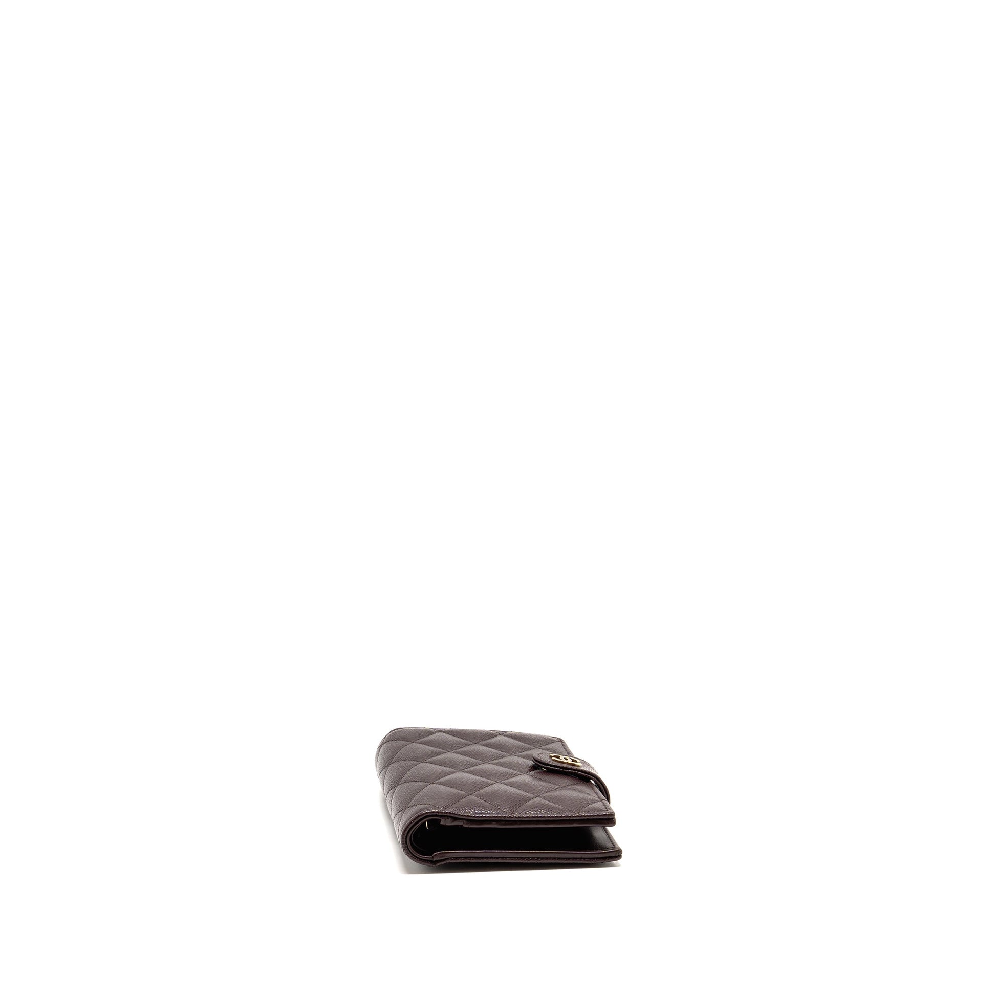 Chanel Quilted Passport Holder Shiny Grained Calfskin Brown Travel Bag