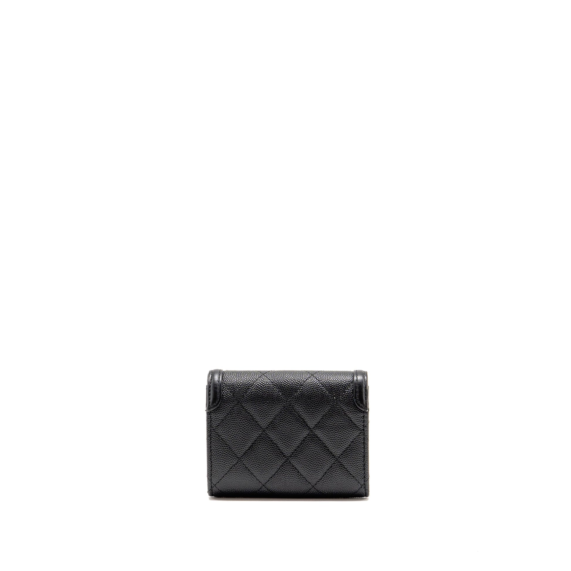 Chanel CC Filigree quilted flap card holder Black Wallet Case