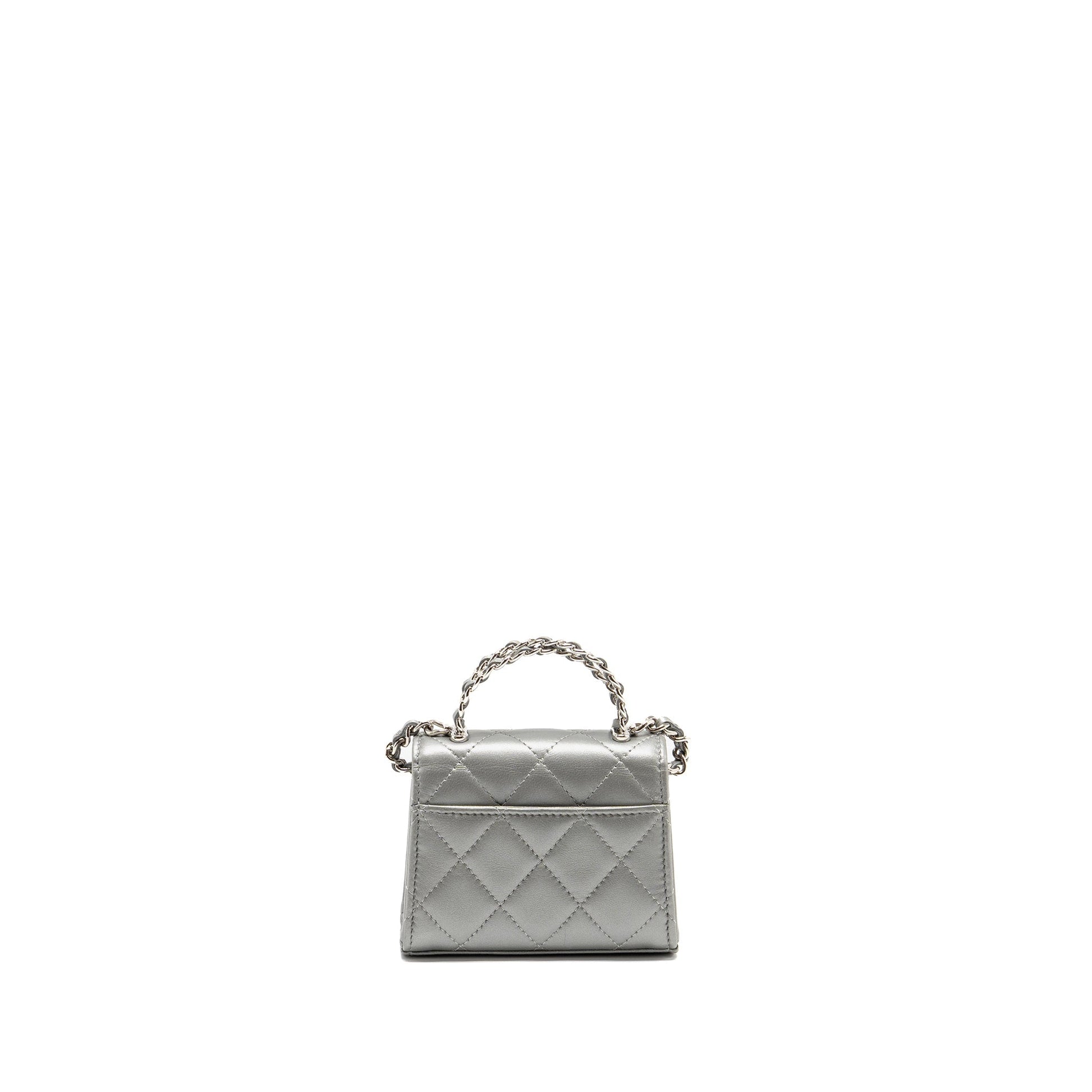 Chanel Top handle flap lambskin SHW microchip Silver Shoulder Bag