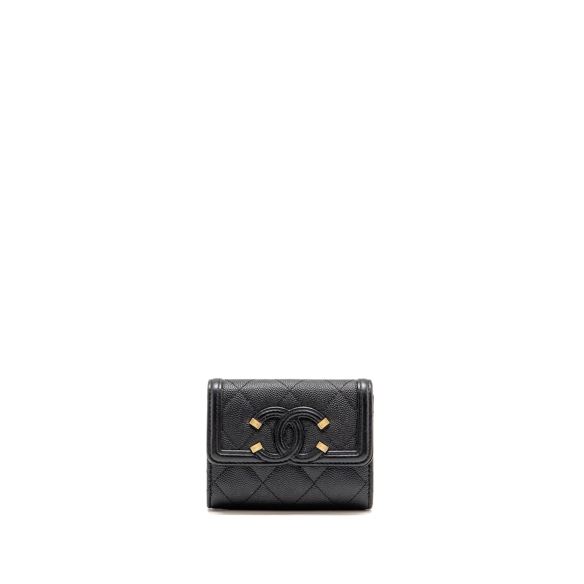 Chanel CC Filigree quilted flap card holder Black Wallet Case