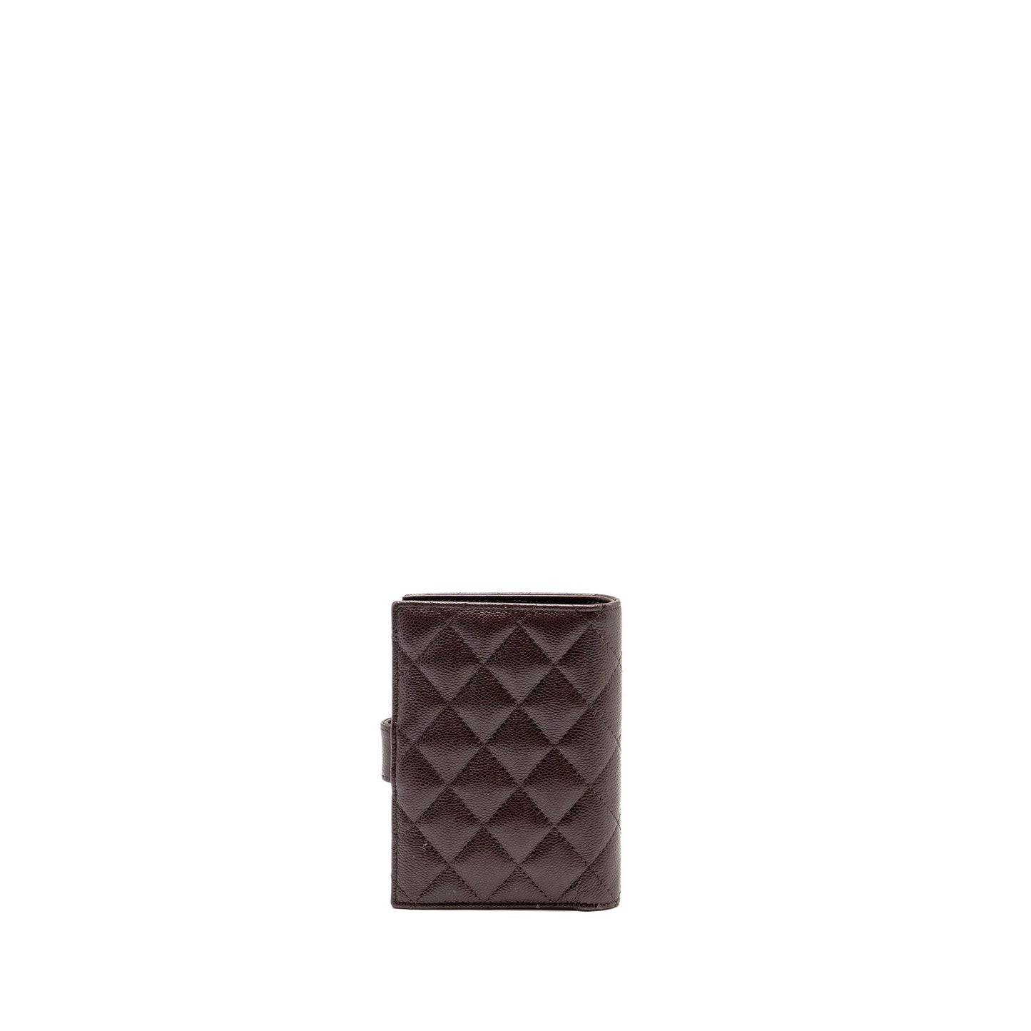 Chanel Quilted Passport Holder Shiny Grained Calfskin Brown Travel Bag