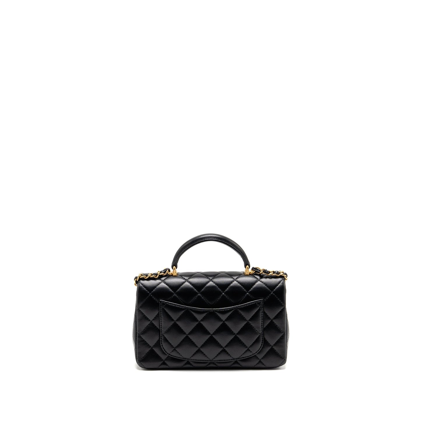 Chanel Top Handle Rectangular Lambskin GHW microchip Black Mini Bag