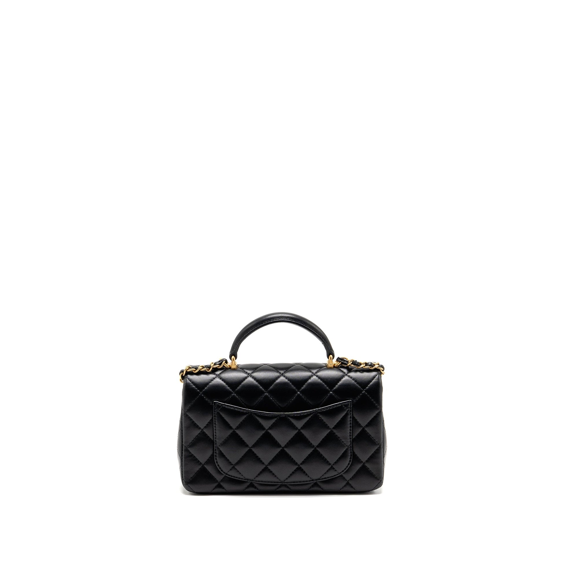 Chanel Top Handle Rectangular Lambskin GHW microchip Black Mini Bag