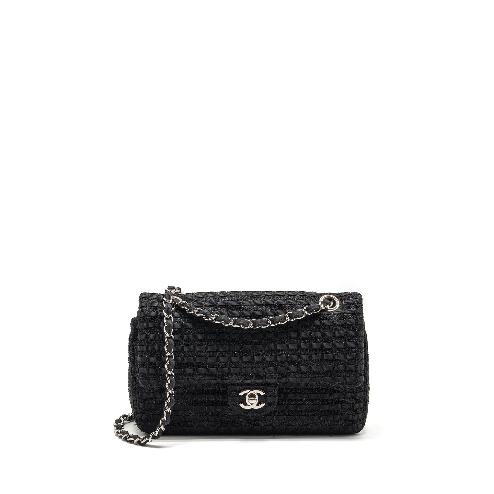 Chanel Classic double flap tweed SHW Black Shoulder Bag