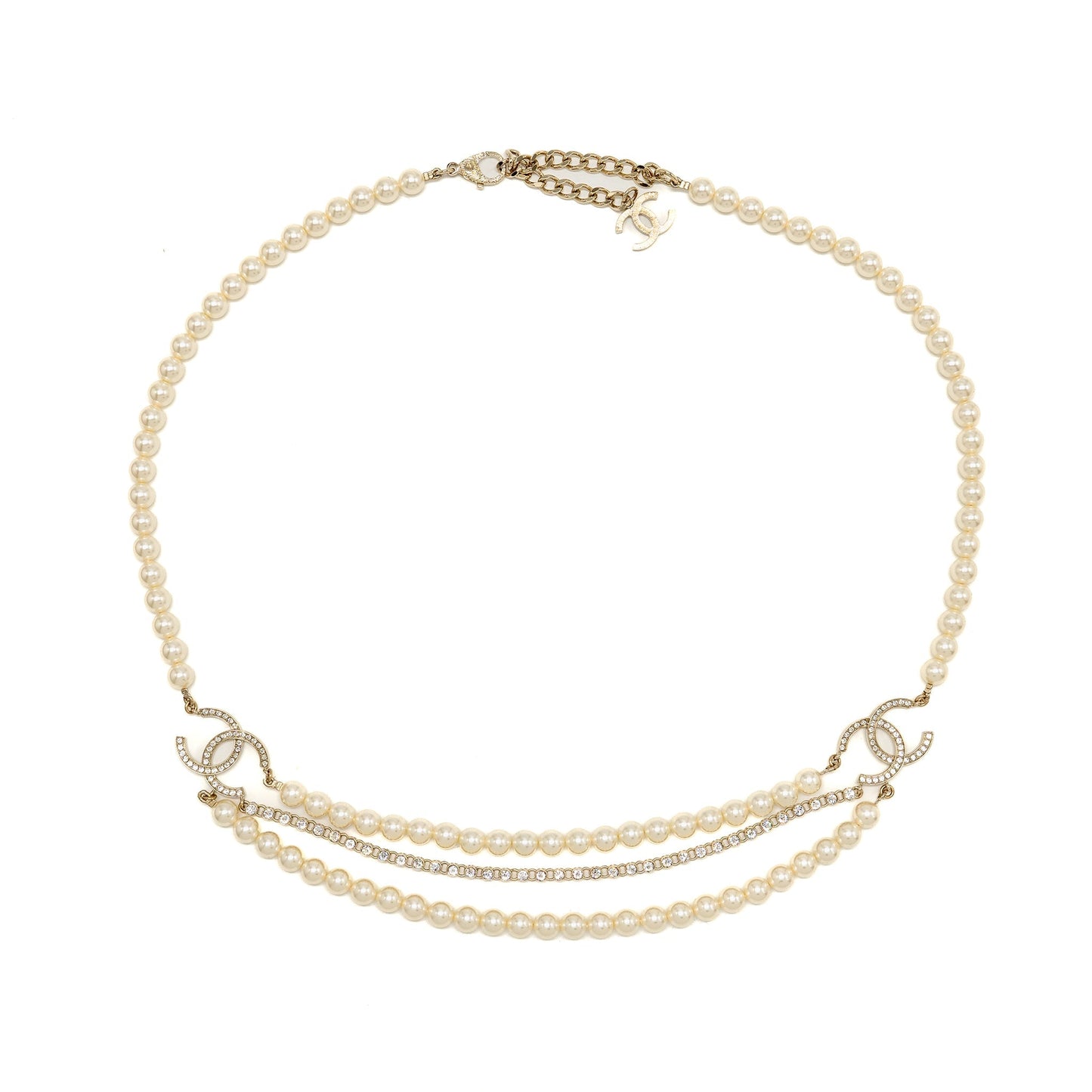 Chanel CC Pearl Crystal Drop Belt Light Black White Gold