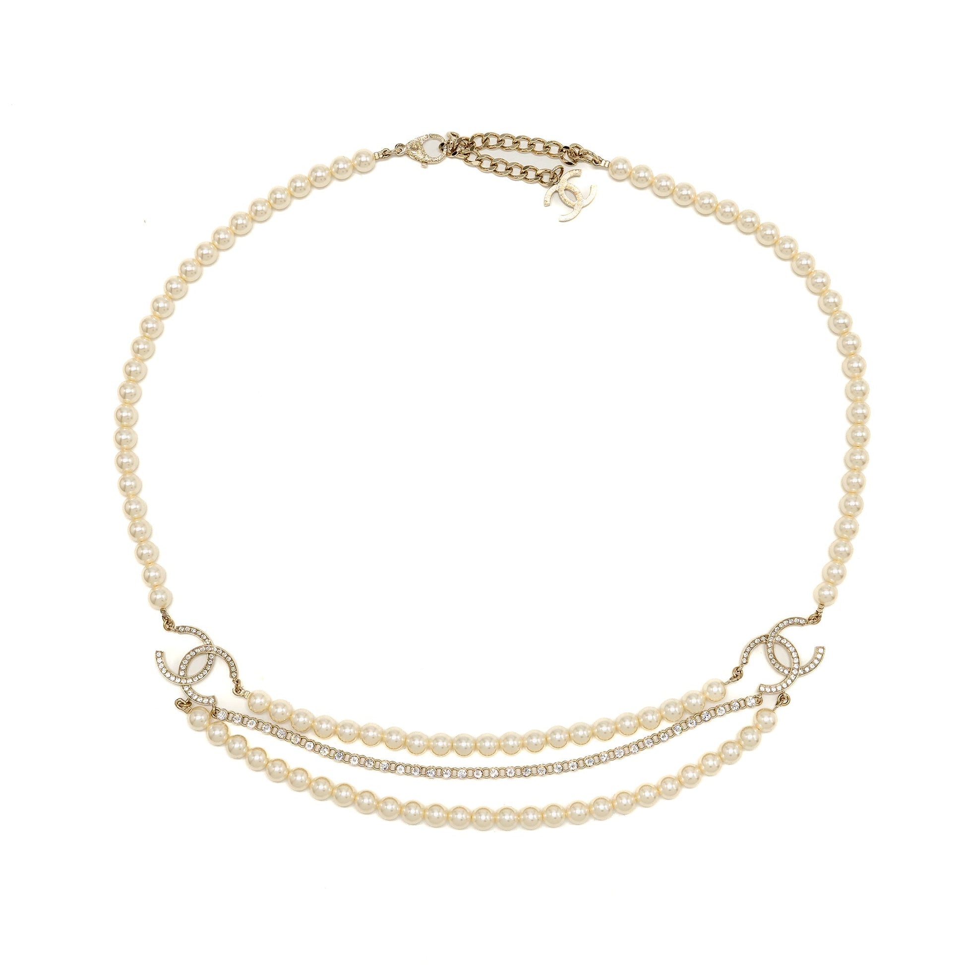 Chanel CC Pearl Crystal Drop Belt Light Black White Gold