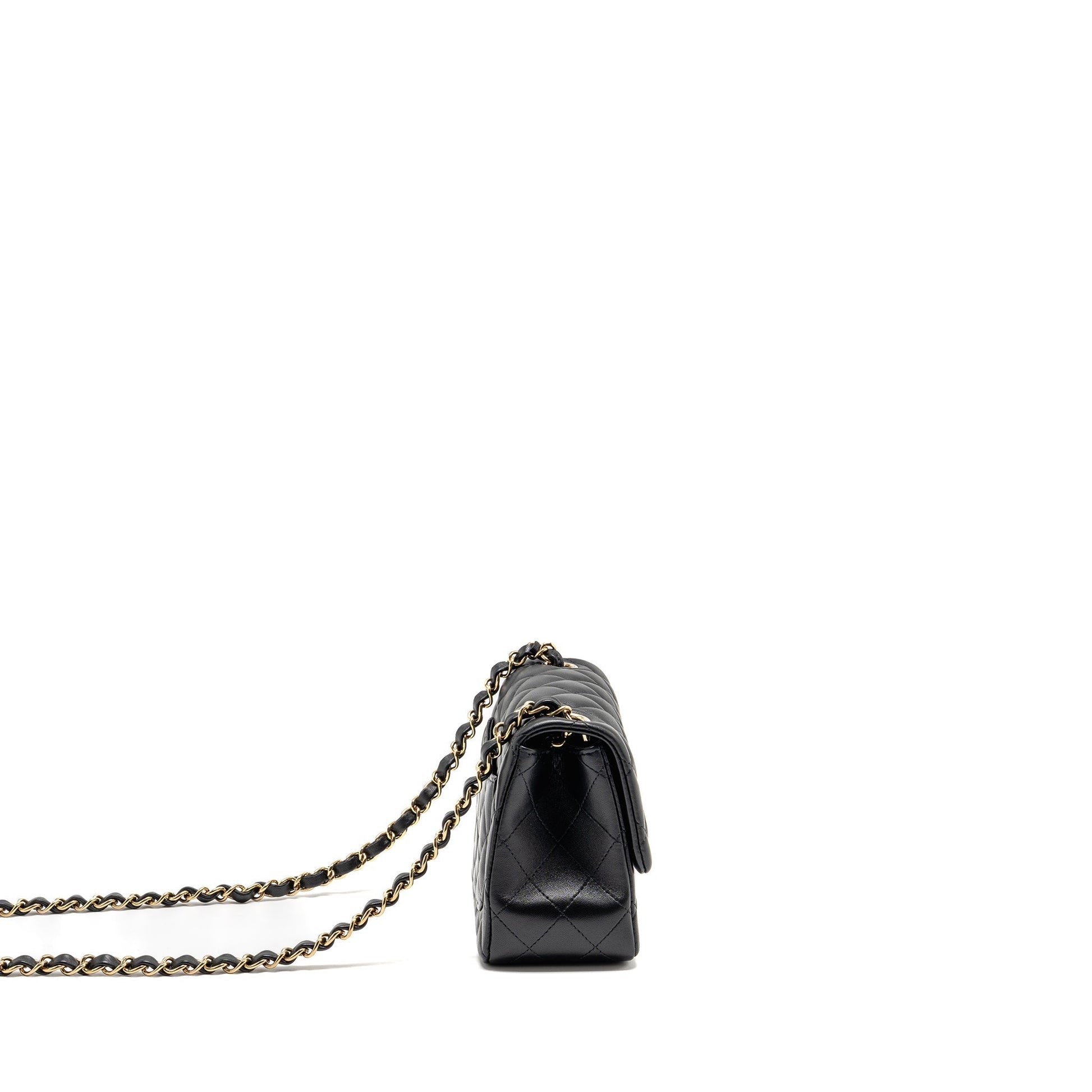 Chanel Classic square flap lambskin LGHW Microchip Black Shoulder Bag Lghw Microchip