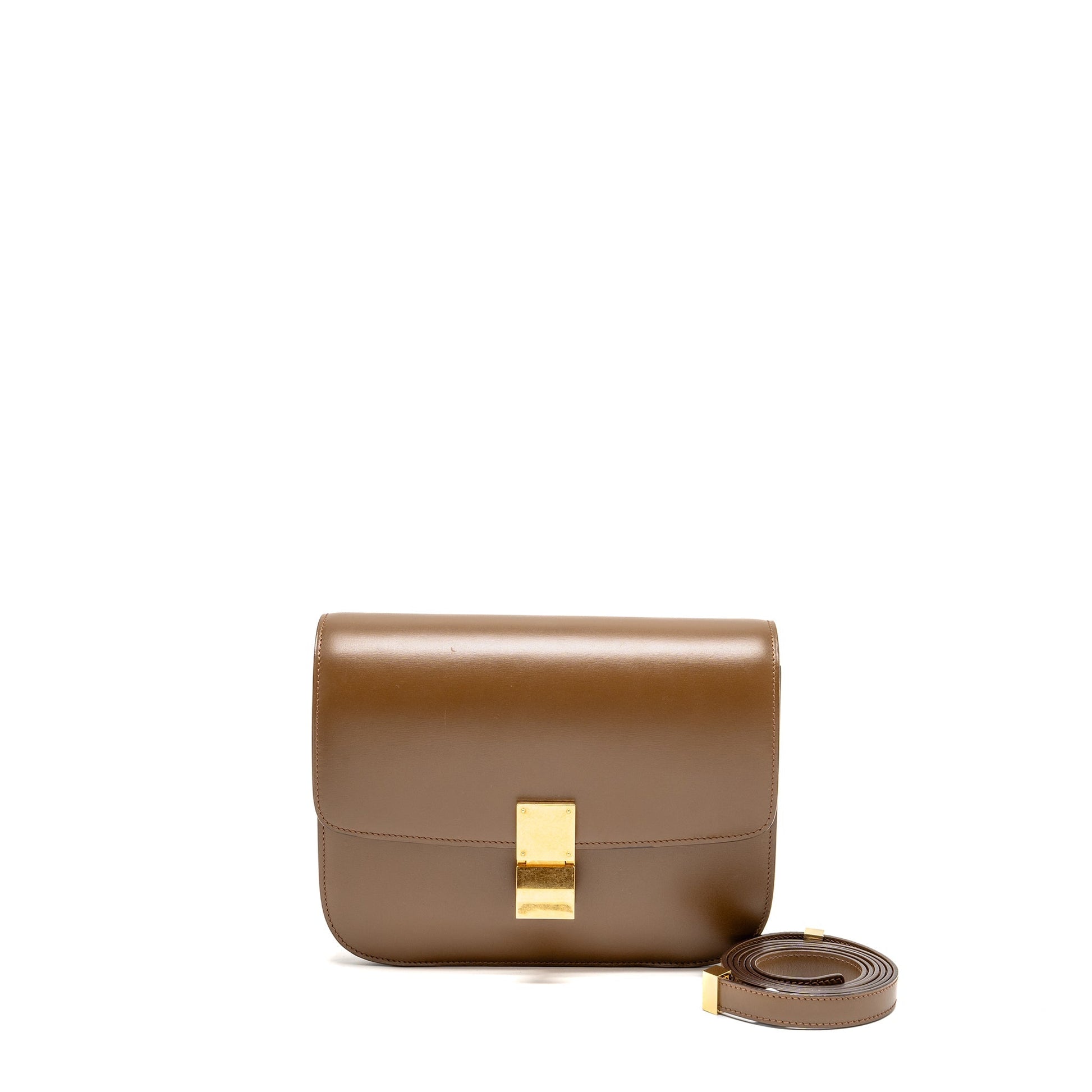 Classic Box Purse Calfskin Camel Handbag Medium Travel Bag