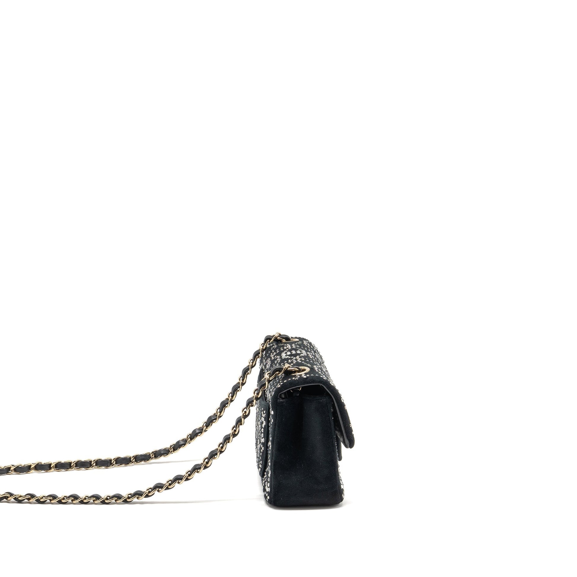 Chanel Rectangular flap velvet crystal LGHW Black Shoulder Bag