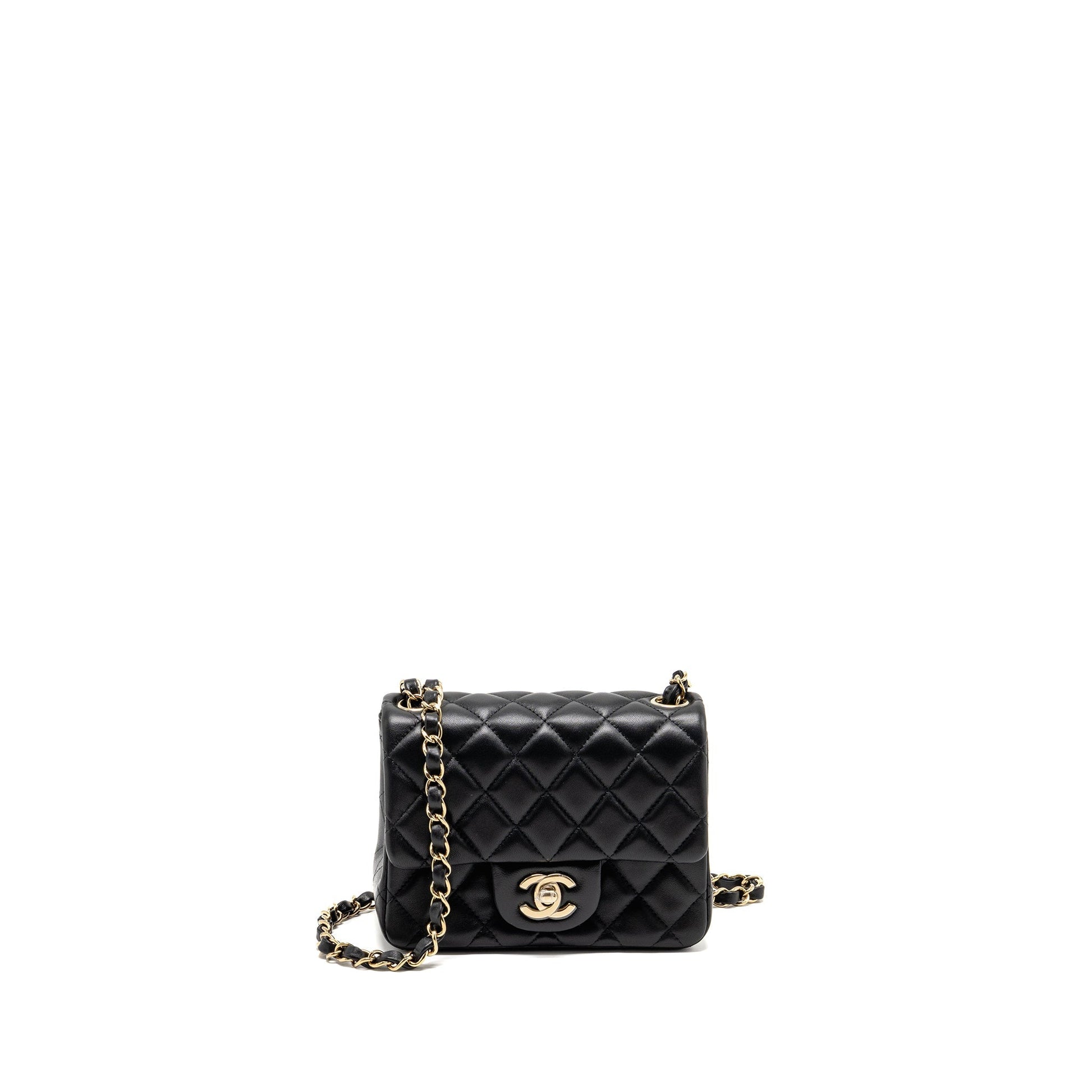 Chanel Classic square flap lambskin LGHW Microchip Black Shoulder Bag Lghw Microchip