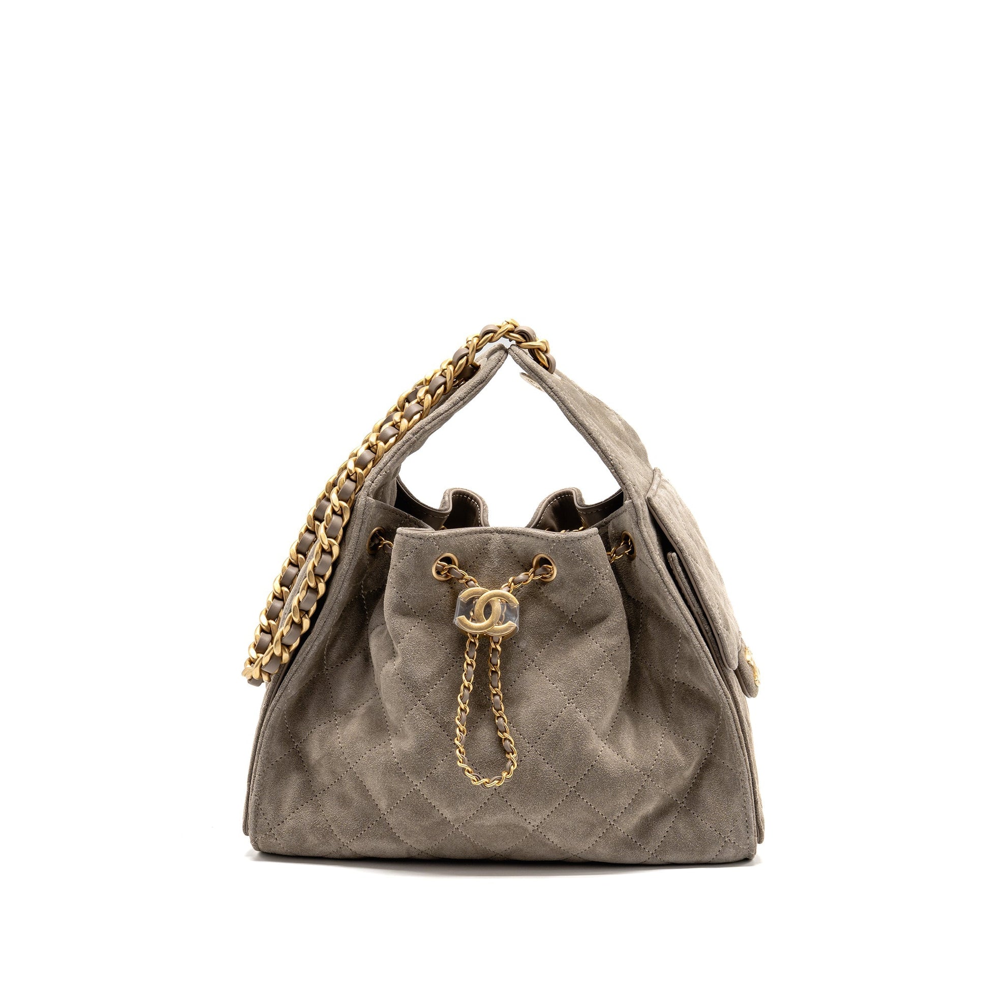 Chanel 25 Suede GHW microchip Grey Small Handbag