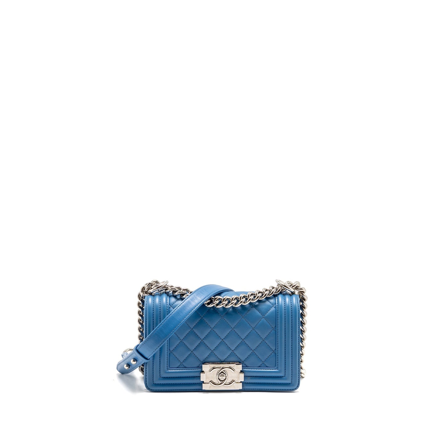 Chanel Boy Calfskin SHW Blue Small Leather Handbag