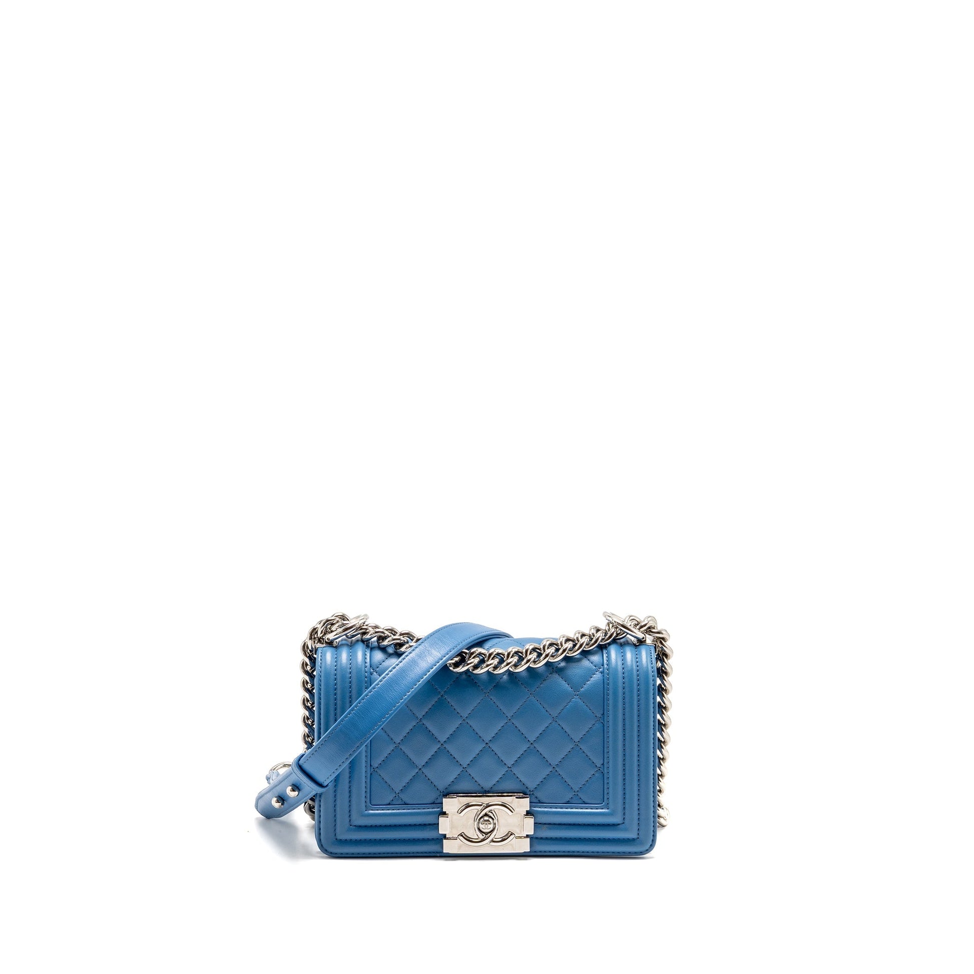 Chanel Boy Calfskin SHW Blue Small Leather Handbag