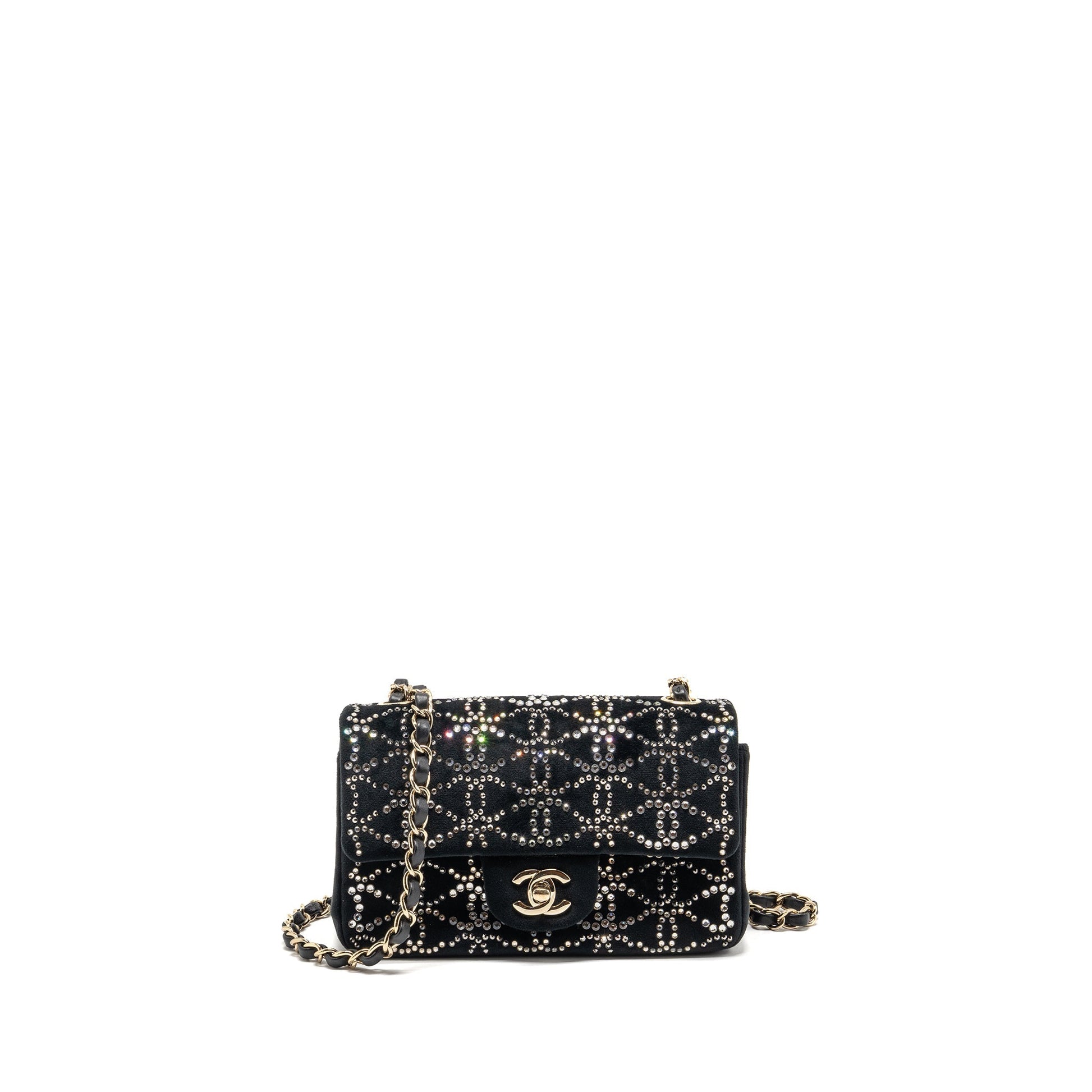 Chanel Rectangular flap velvet crystal LGHW Black Shoulder Bag