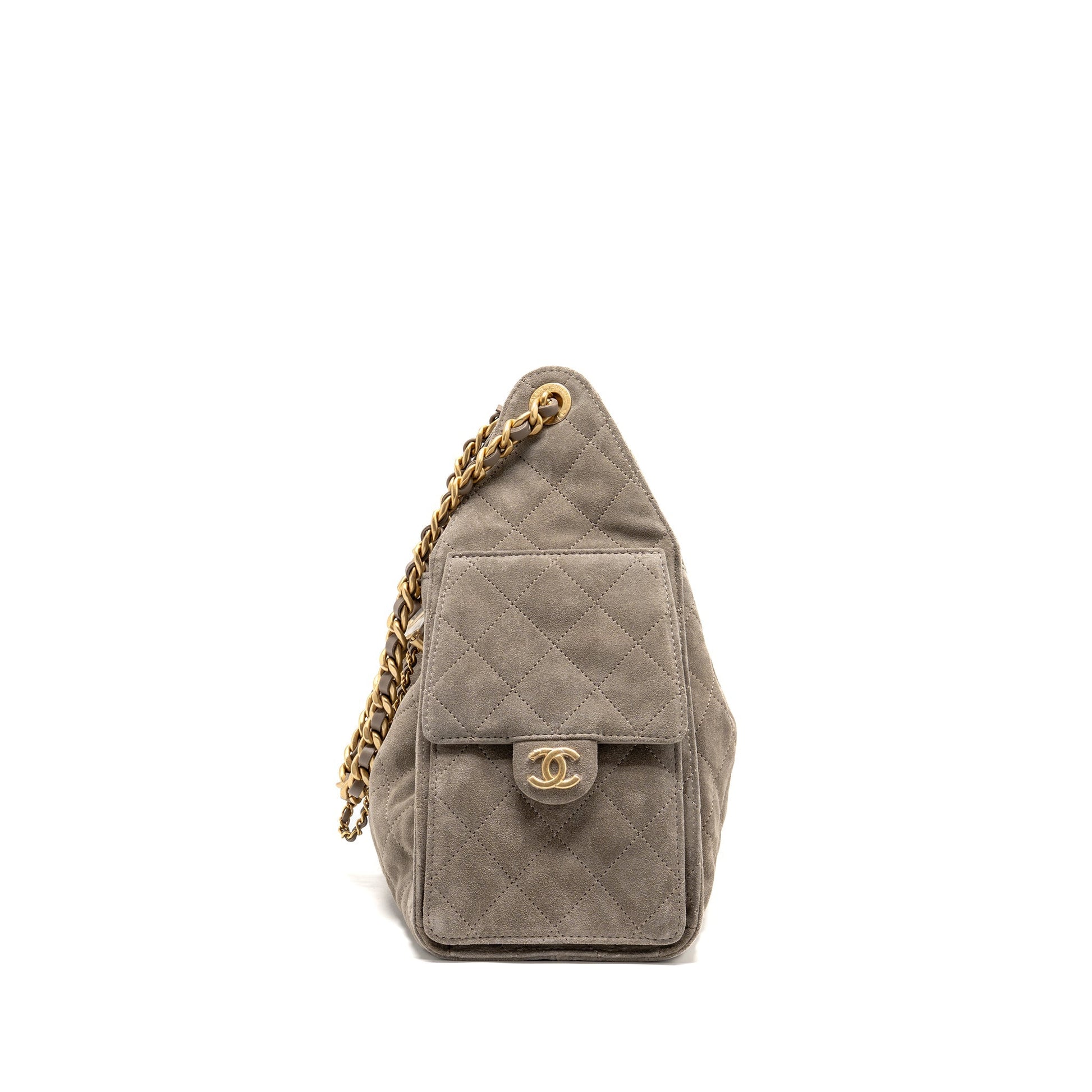 Chanel 25 Suede GHW microchip Grey Small Handbag