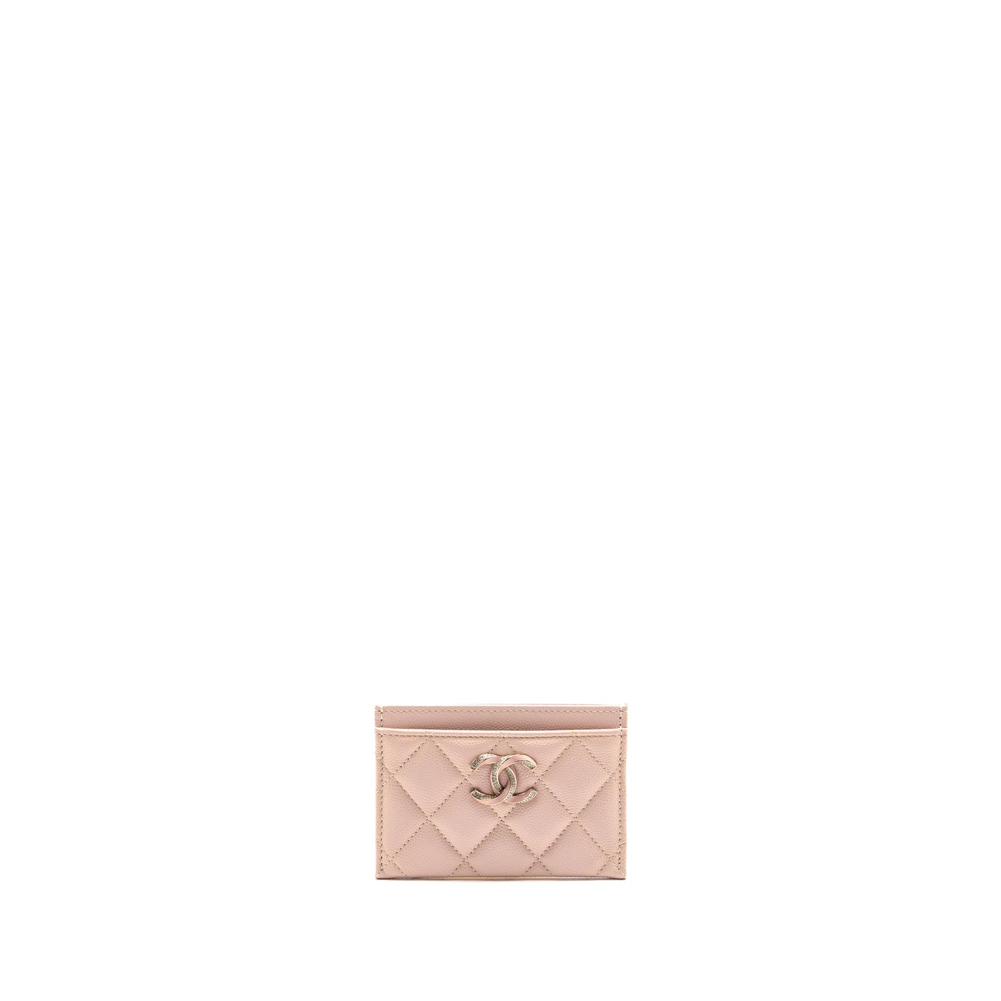 Chanel Crystal CC Logo Card Holder Caviar Pink Wallet Case
