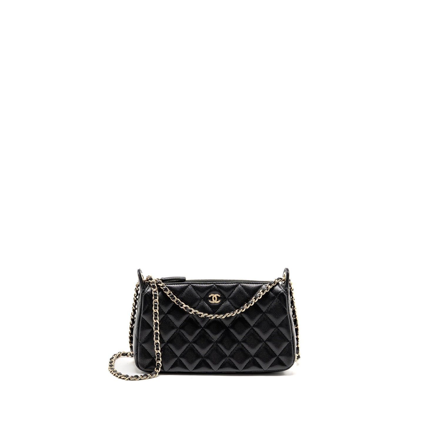 Chanel 25A zip caviar LGHW microchip Black Clutch Bag