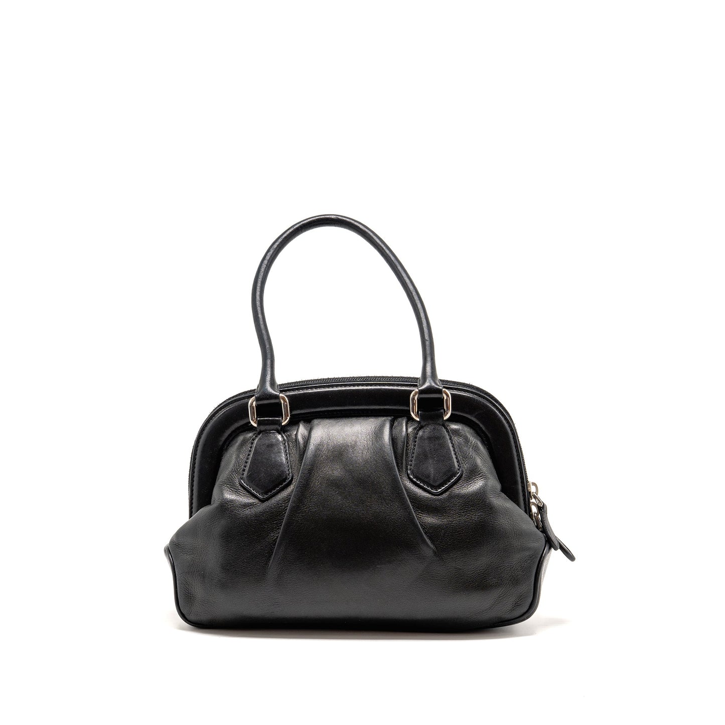 Prada Top Handle Dangle Purse Handbag Leather Black Travel Bag