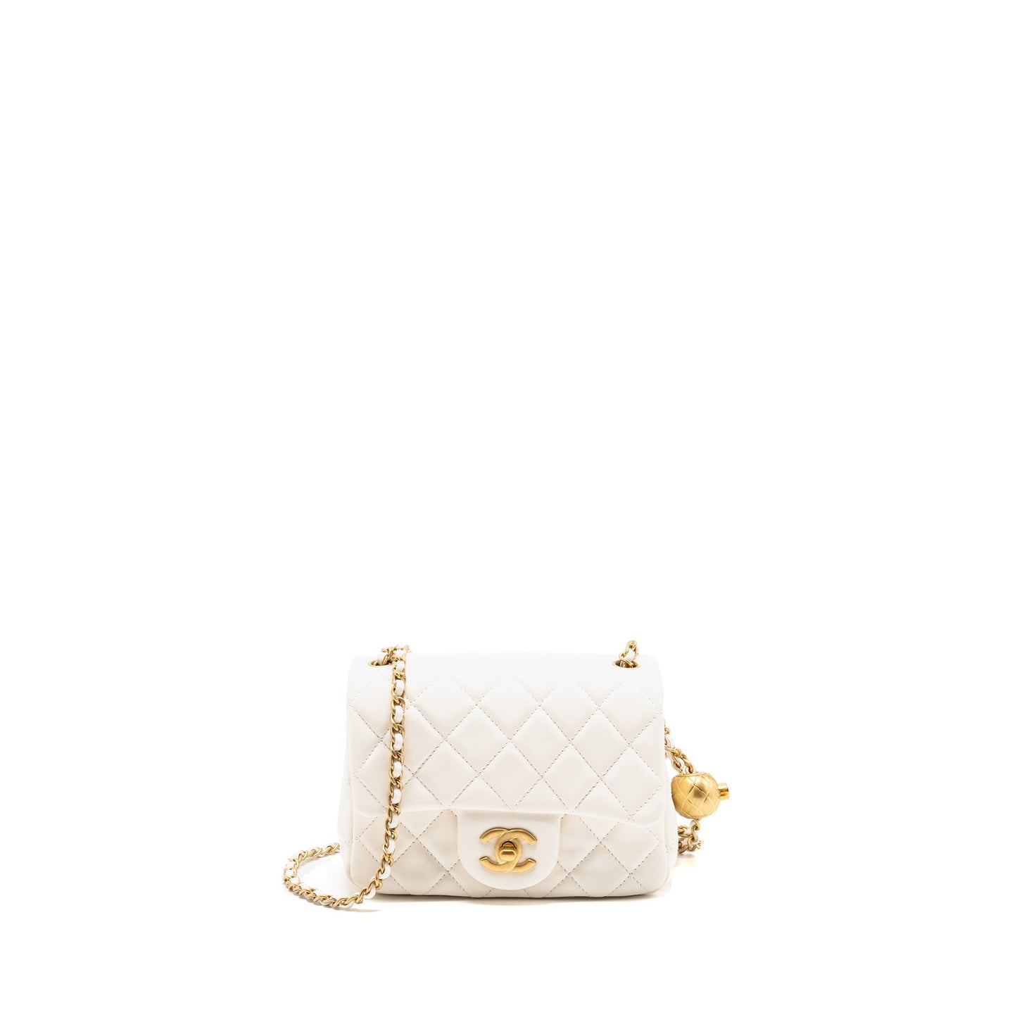 Chanel Pearl Crush Square Lambskin Brushed GHW White Mini Bag Microchip 1