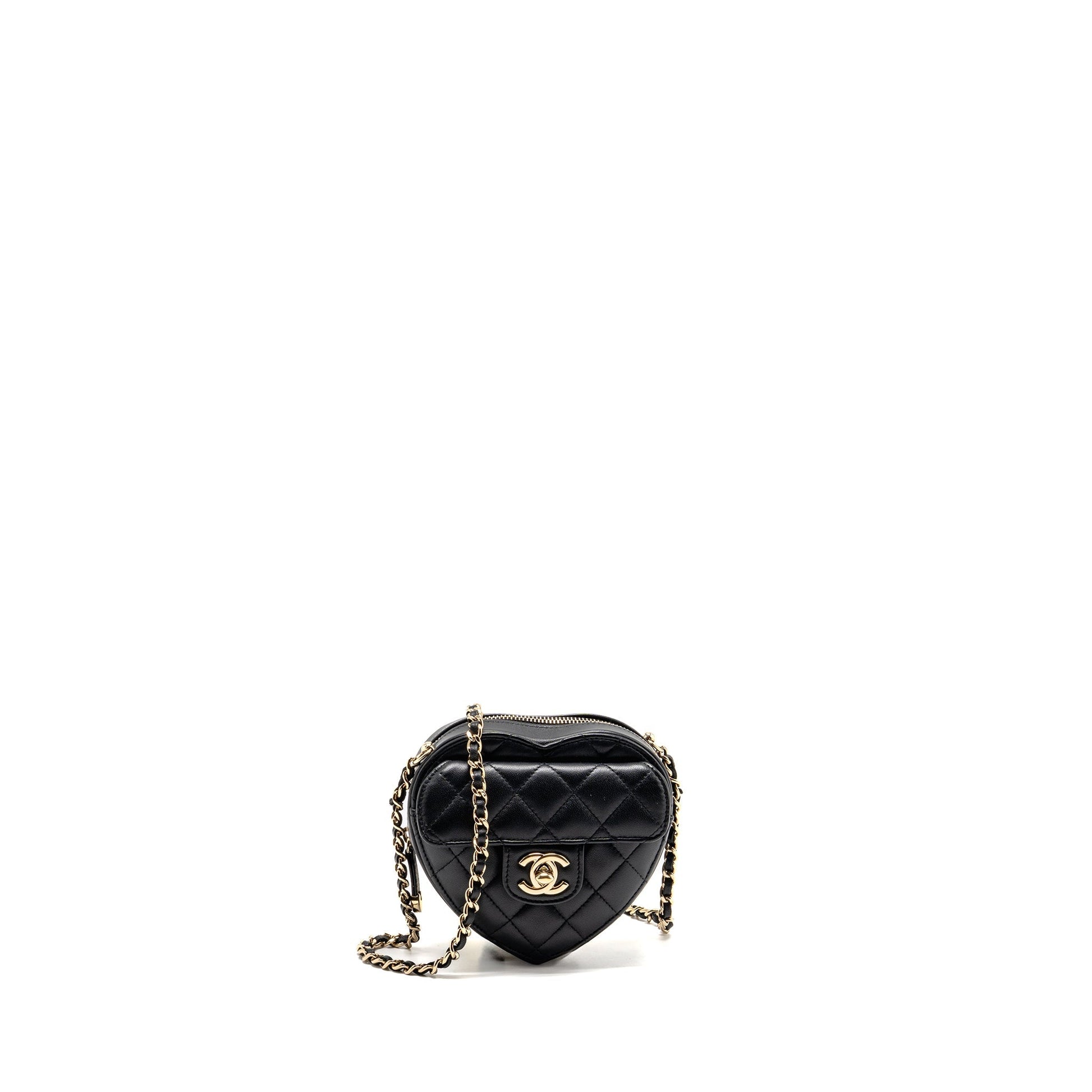 Chanel heart lambskin LGHW Black Small Handbag