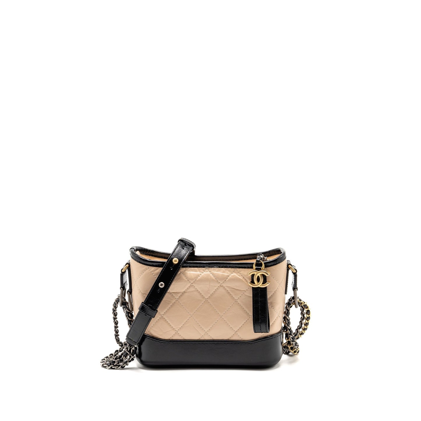 Chanel Gabrielle Hobo Aged Calfskin Multicoloured Hardware Black Beige Small Shoulder Bag