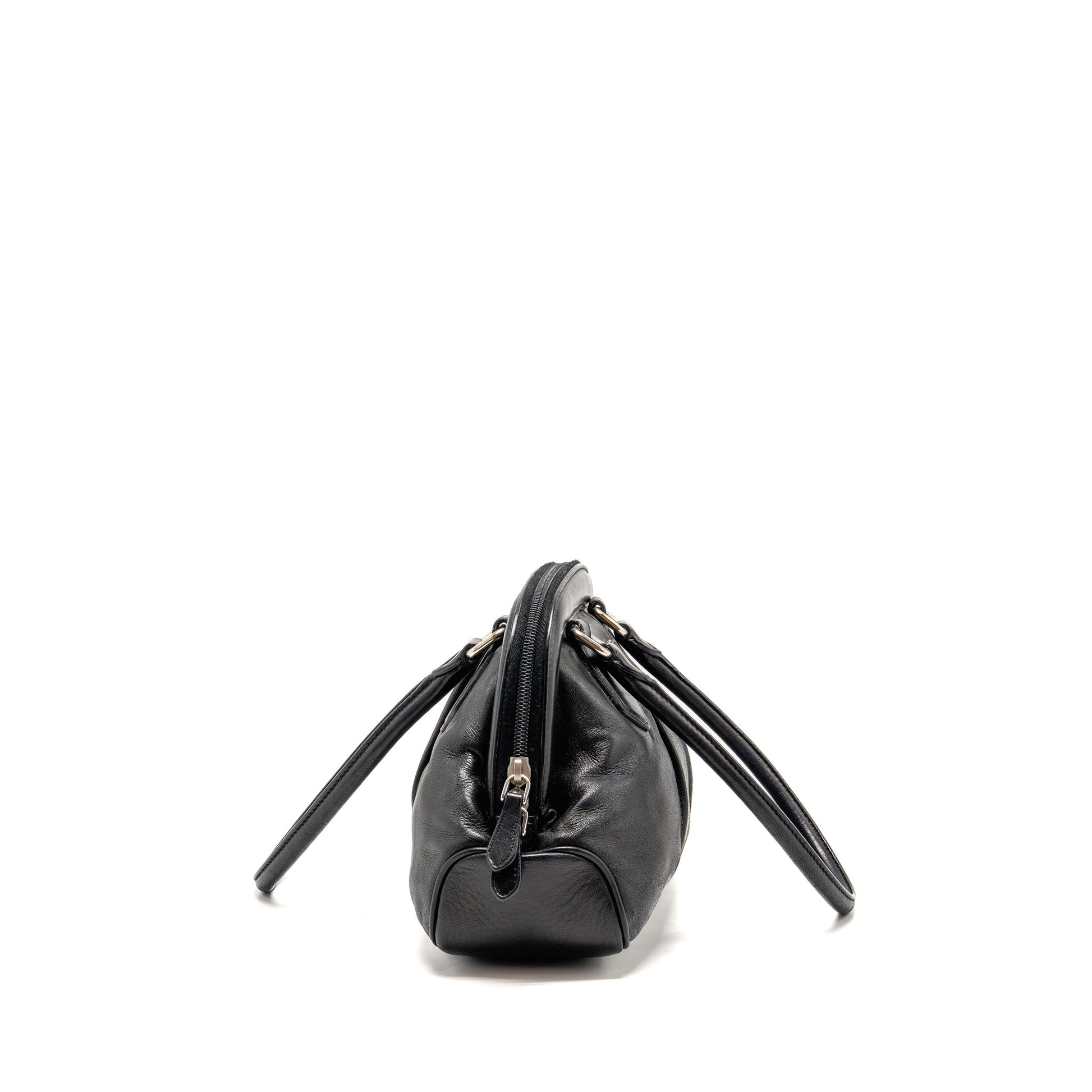 Prada Top Handle Dangle Purse Handbag Leather Black Travel Bag
