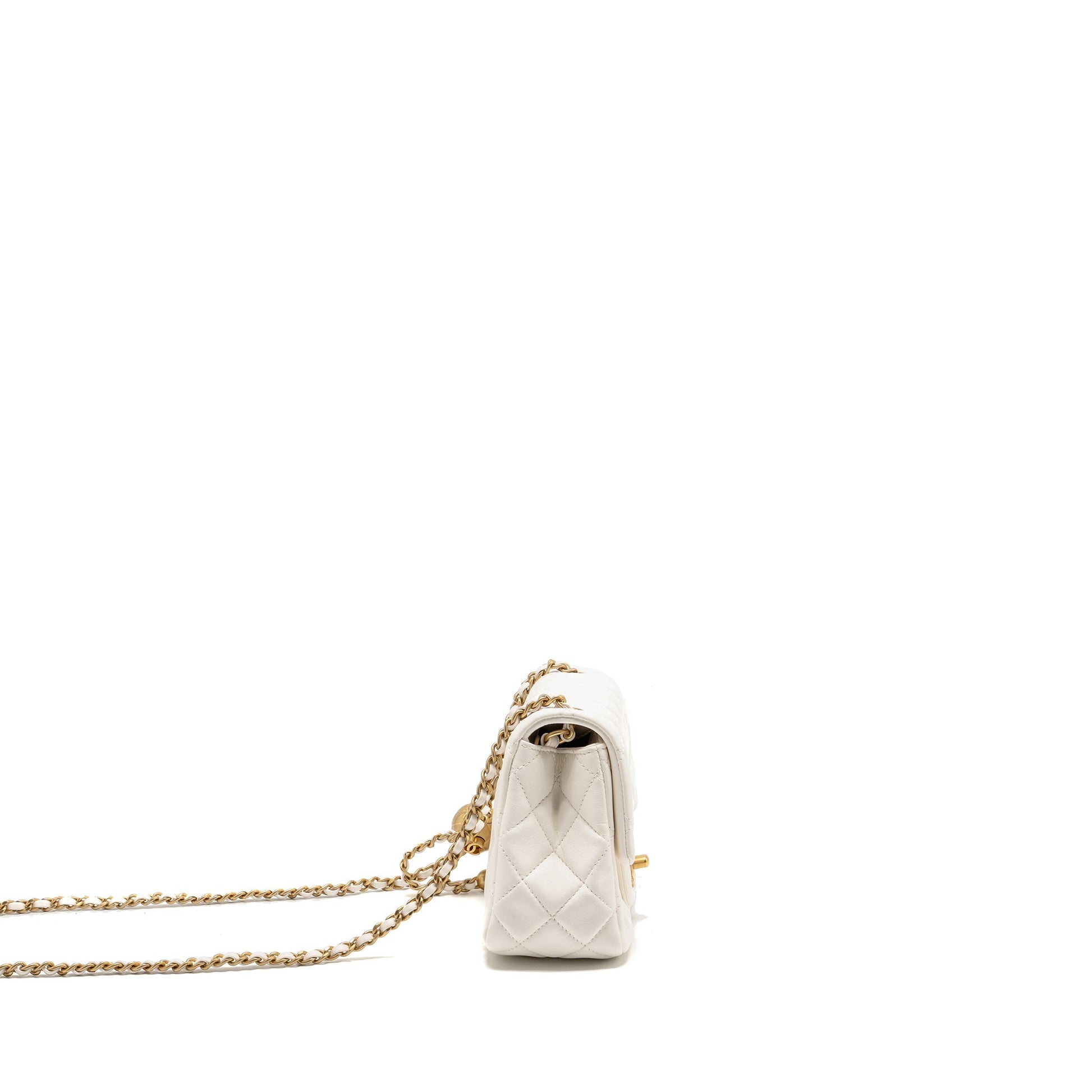 Chanel Pearl Crush Square Lambskin Brushed GHW White Mini Bag Microchip 1