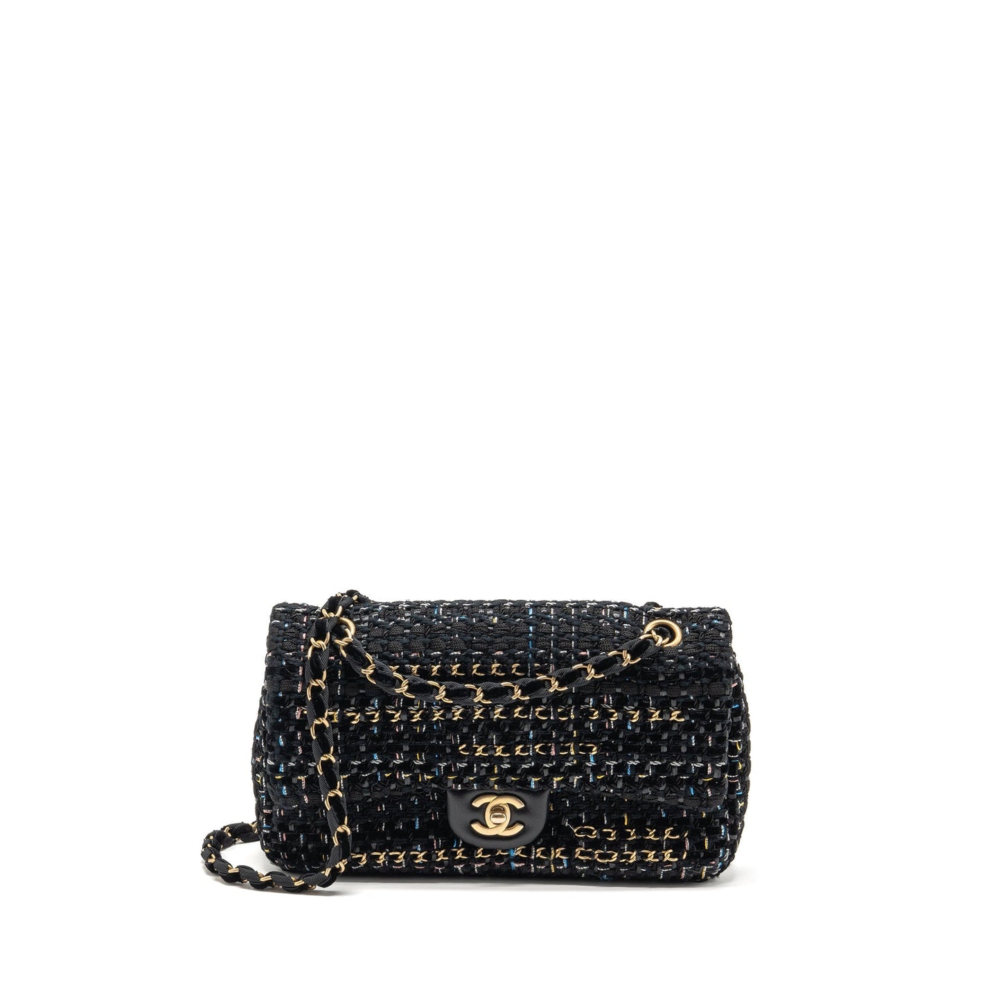 Chanel Single flap tweed GHW Black Shoulder Bag