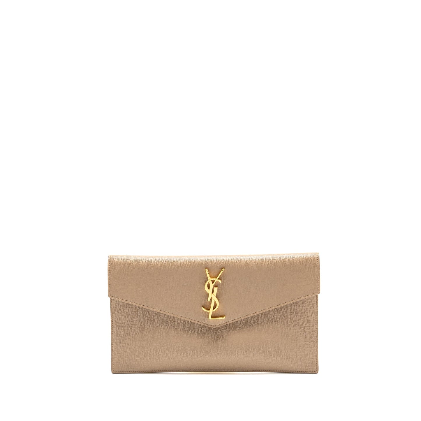 YSL Saint Laurent Saint Laurent Uptown Clutch Grained Calfskin Beige Clutch Bag