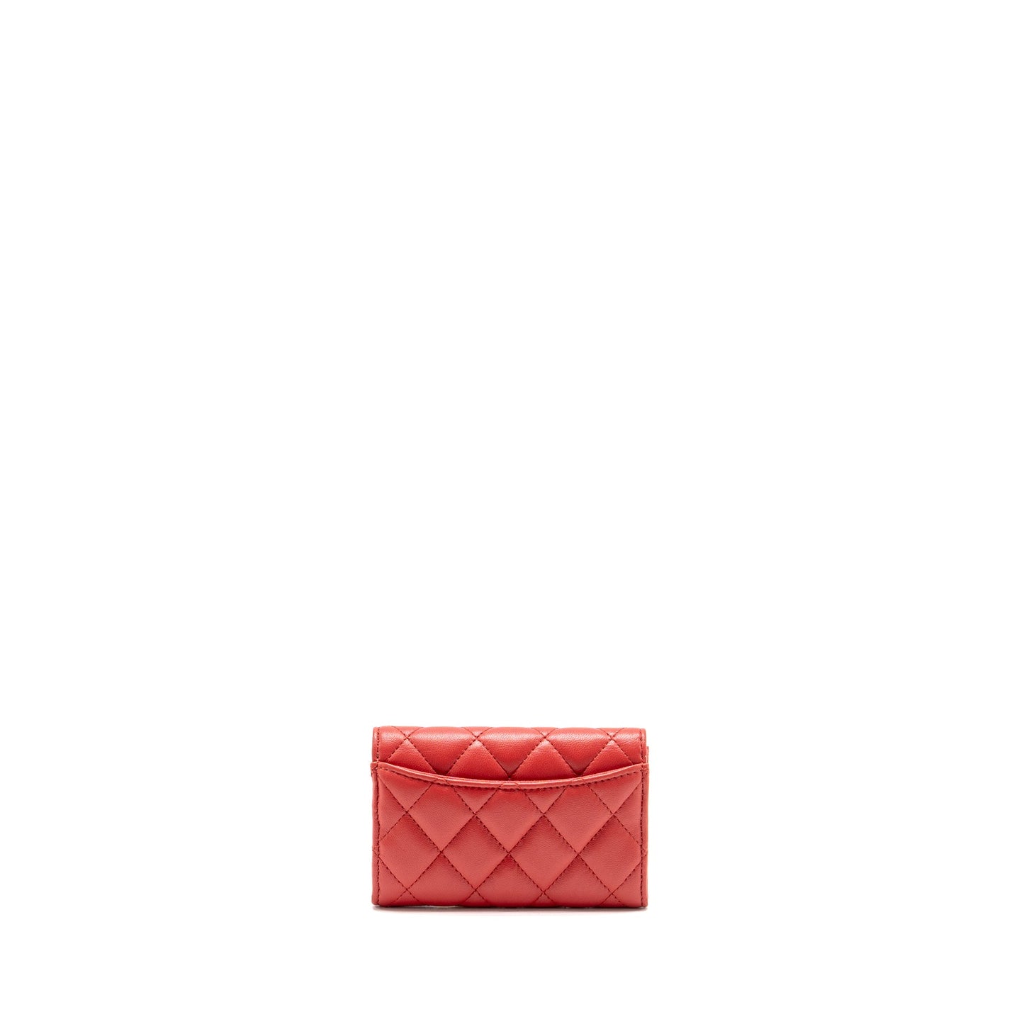 Chanel Classic Flap Card Holder Lambskin LGHW Red Wallet Case