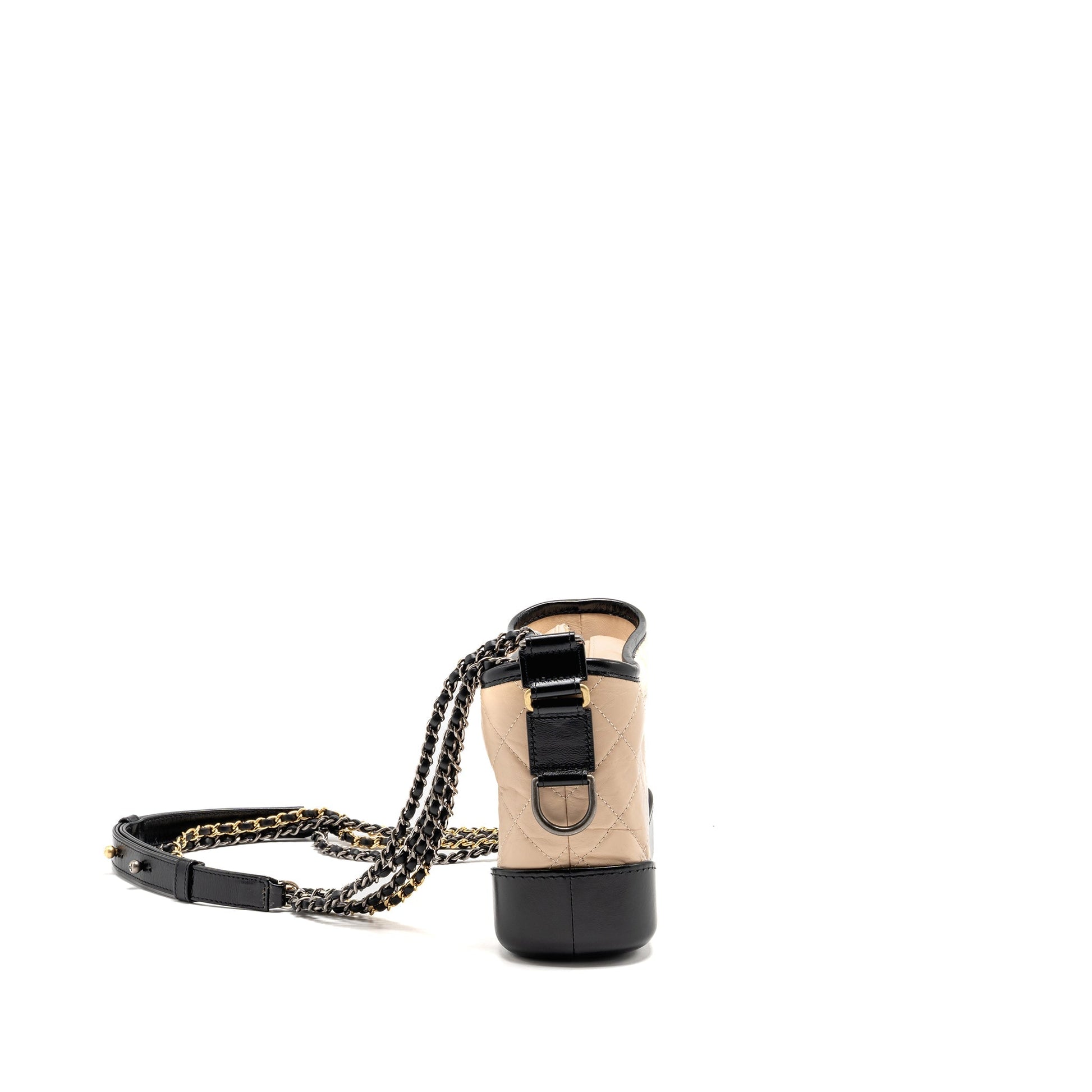 Chanel Gabrielle Hobo Aged Calfskin Multicoloured Hardware Black Beige Small Shoulder Bag