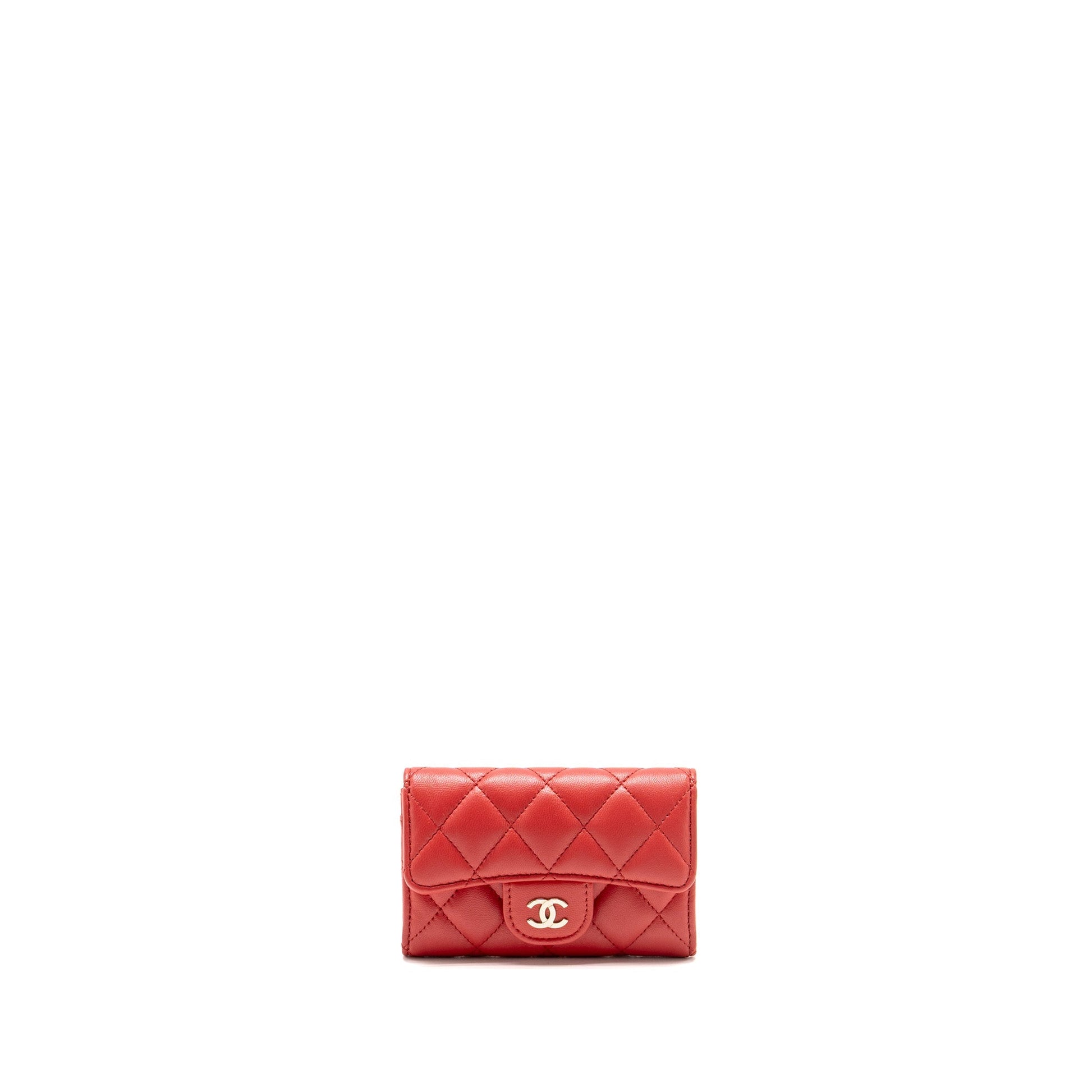 Chanel Classic Flap Card Holder Lambskin LGHW Red Wallet Case