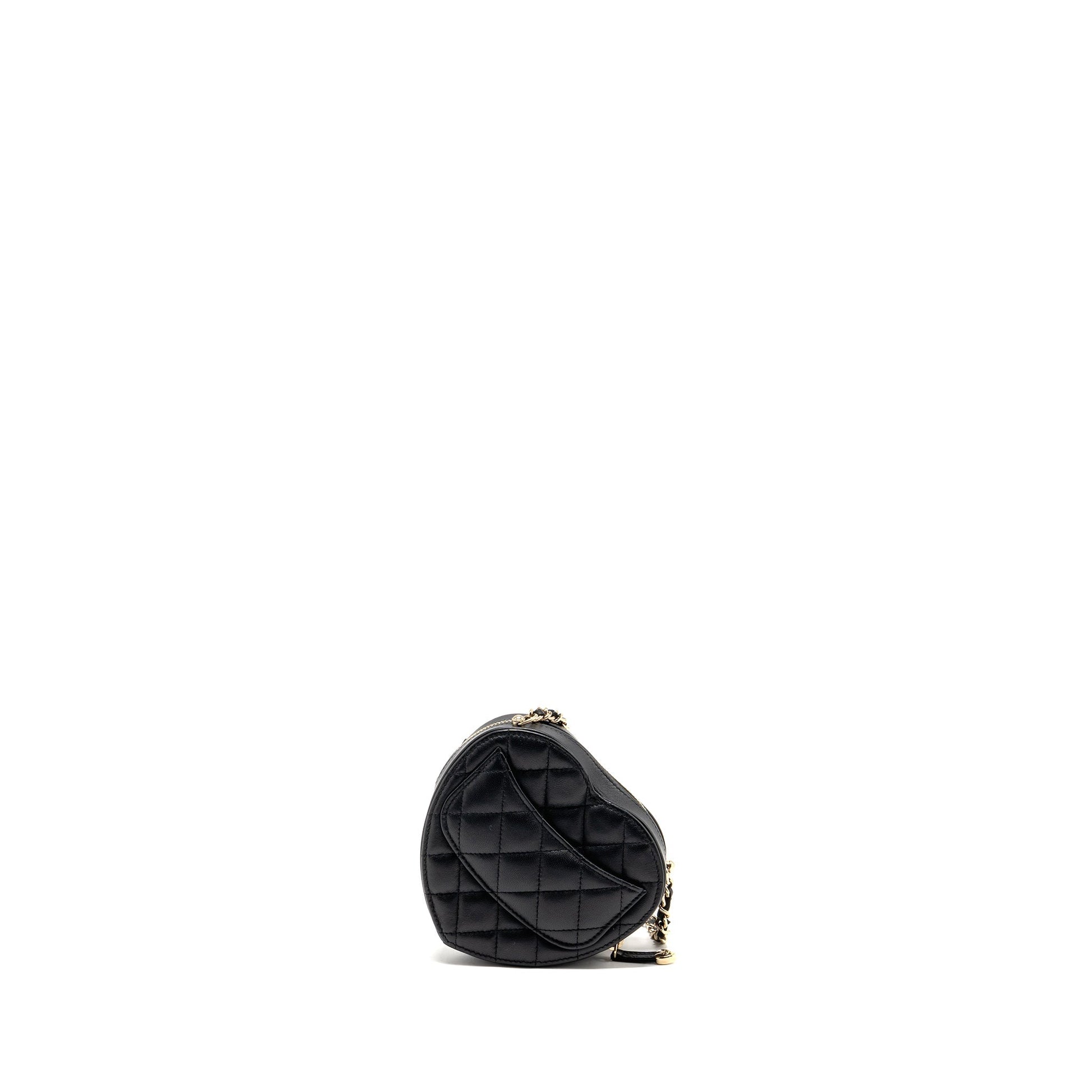 Chanel heart lambskin LGHW Black Small Handbag