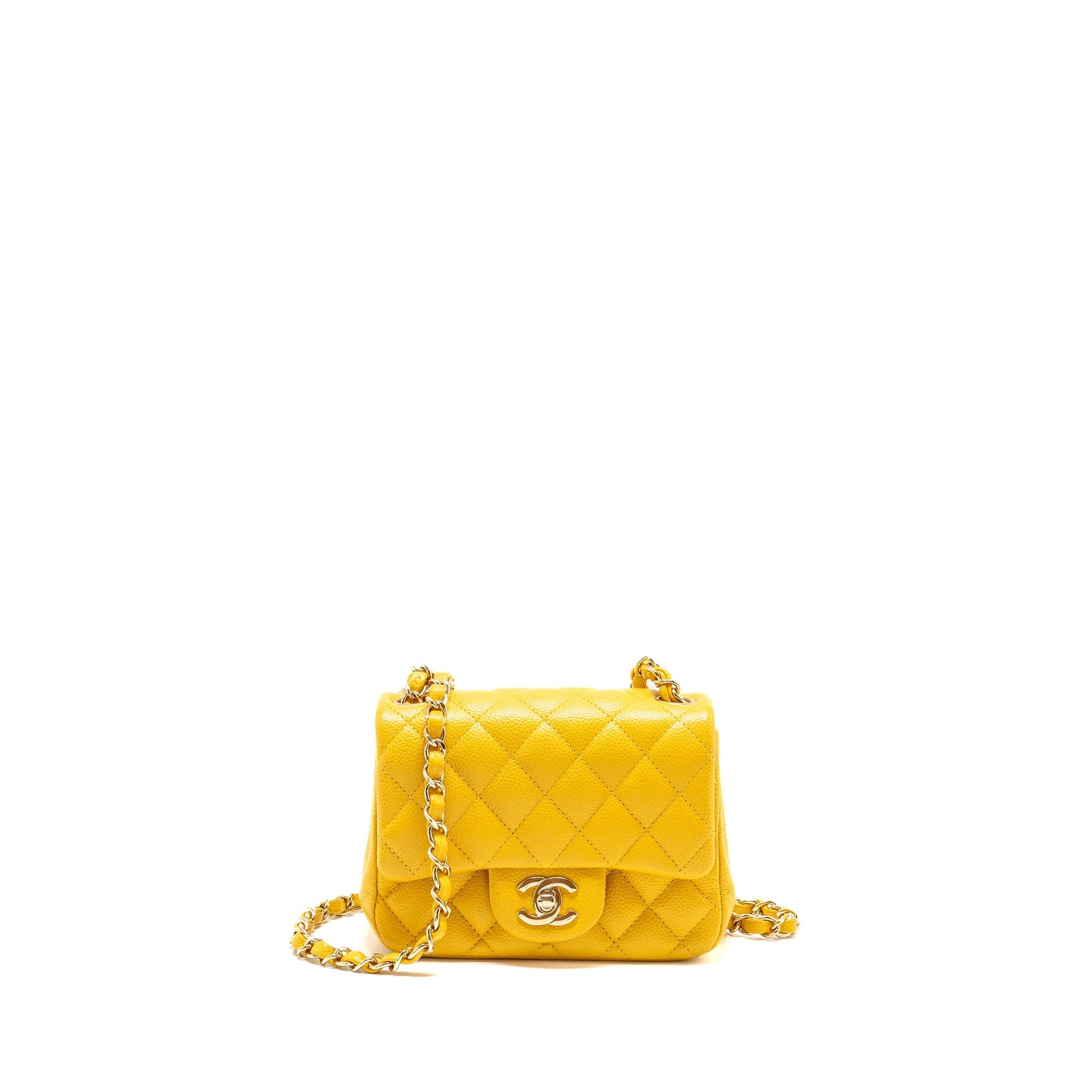 Chanel Classic square flap caviar yellow LGHW Shoulder Bag