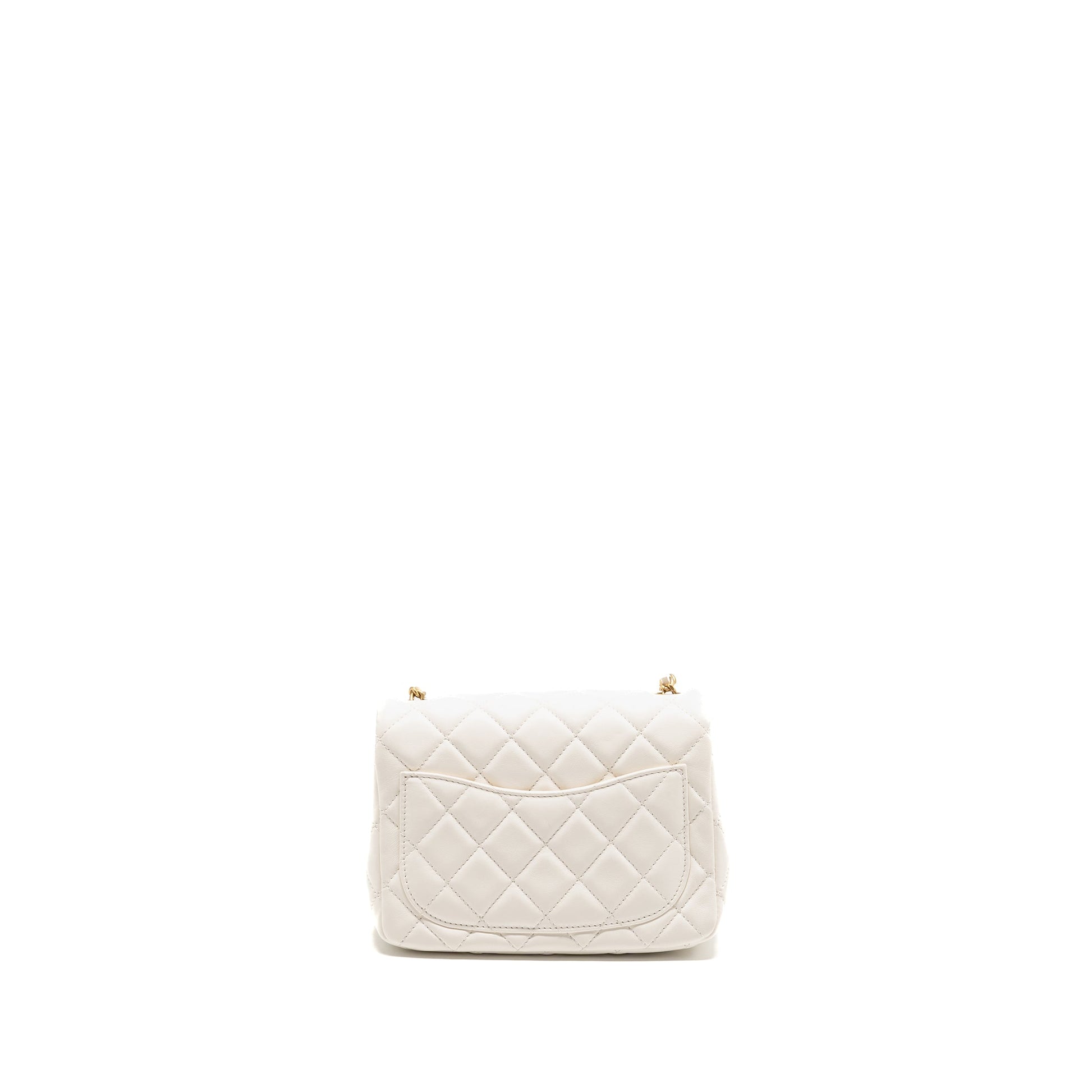 Chanel Pearl Crush Square Lambskin Brushed GHW White Mini Bag Microchip 1