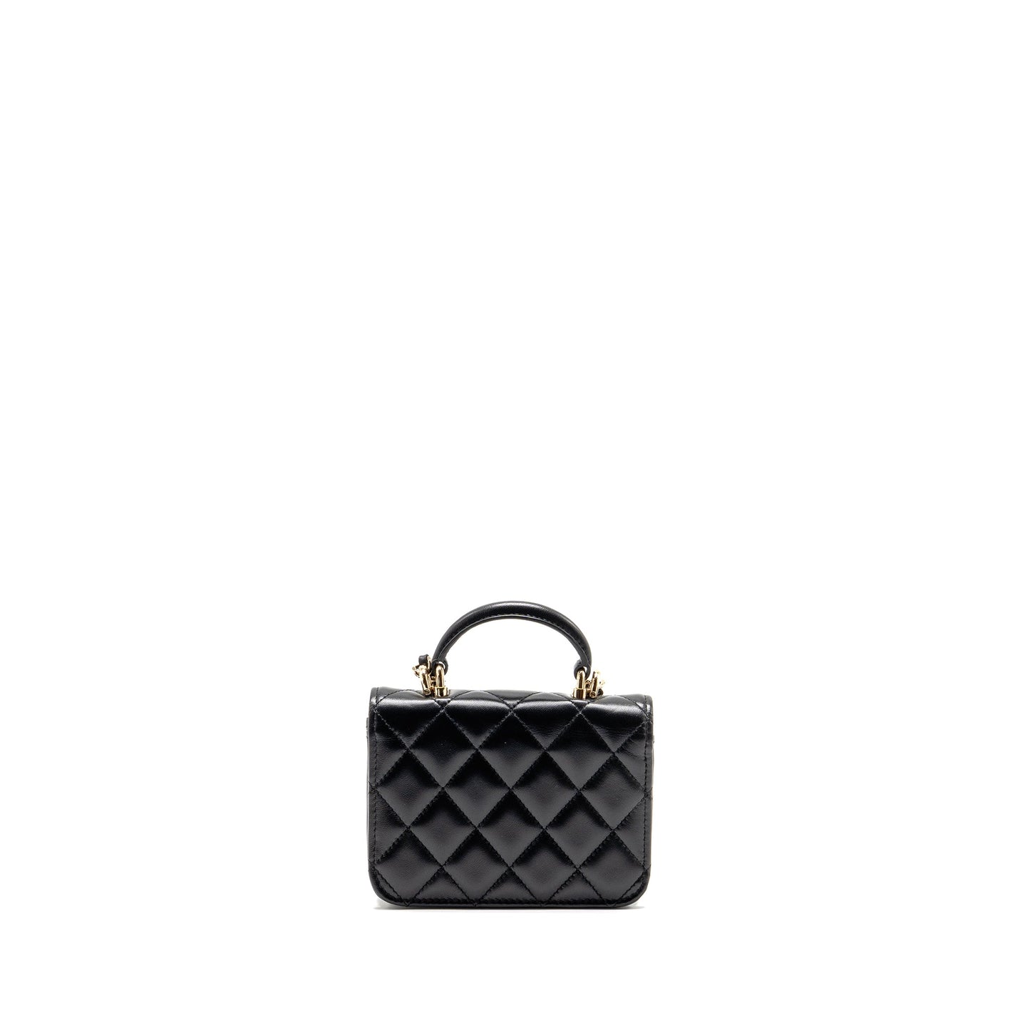 Chanel Top Handle Flap Coin Purse Lambskin Black Wallet Case