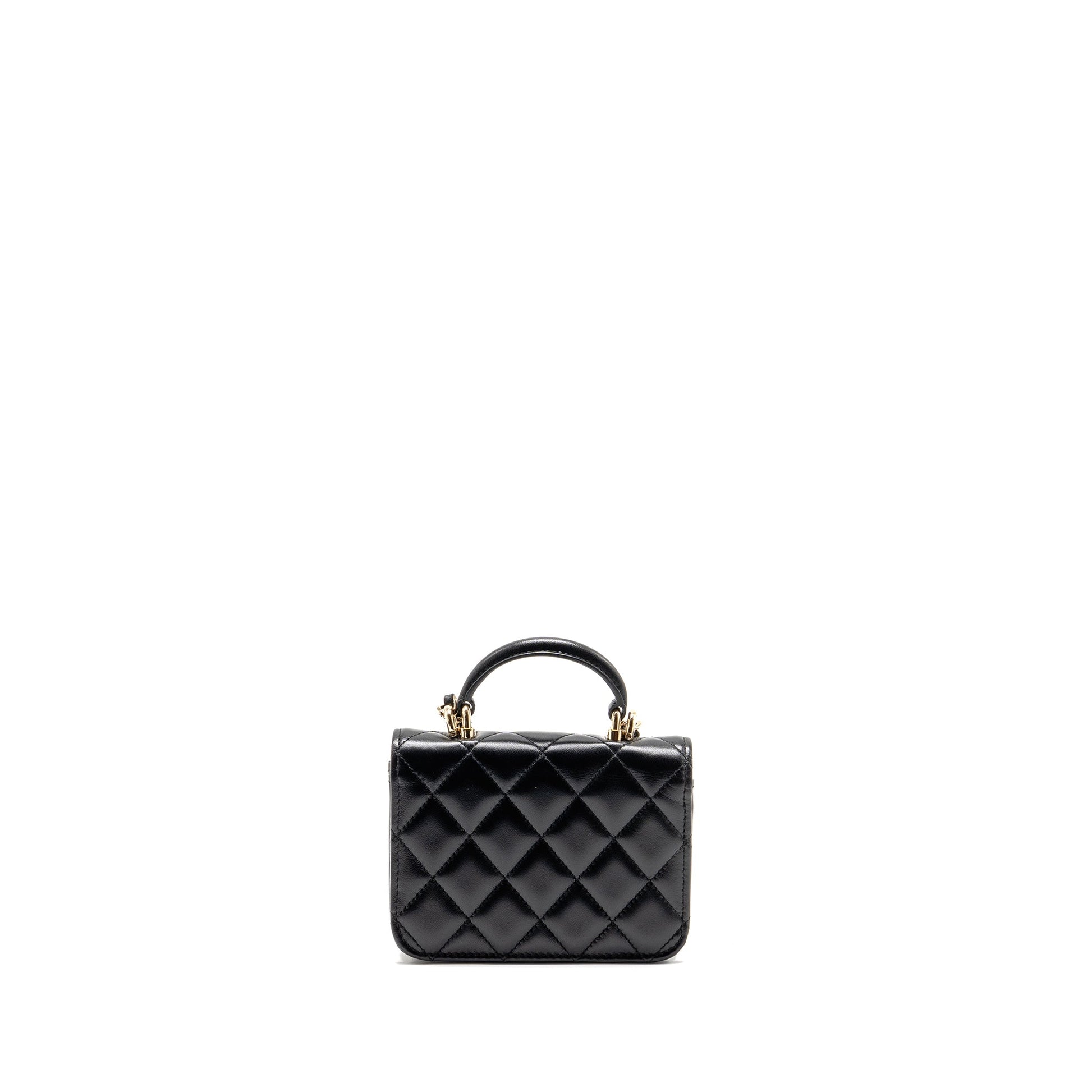 Chanel Top Handle Flap Coin Purse Lambskin Black Wallet Case