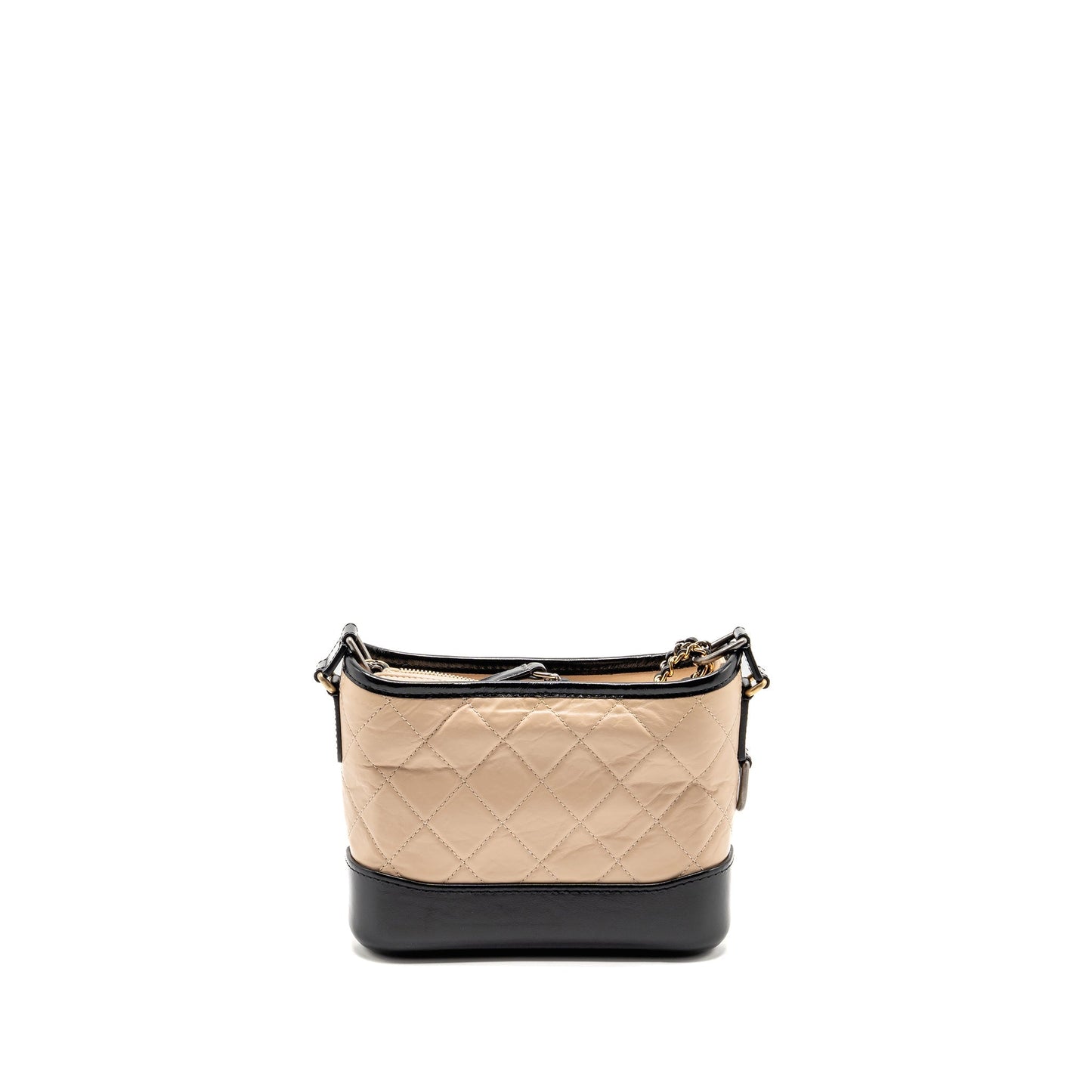 Chanel Gabrielle Hobo Aged Calfskin Multicoloured Hardware Black Beige Small Shoulder Bag