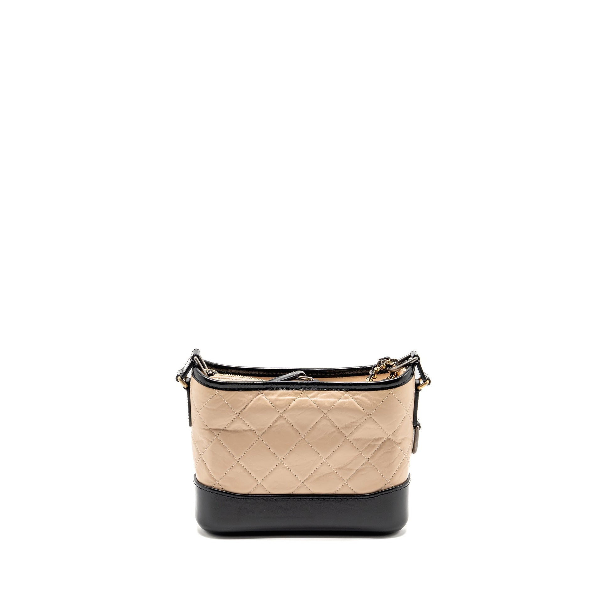 Chanel Gabrielle Hobo Aged Calfskin Multicoloured Hardware Black Beige Small Shoulder Bag