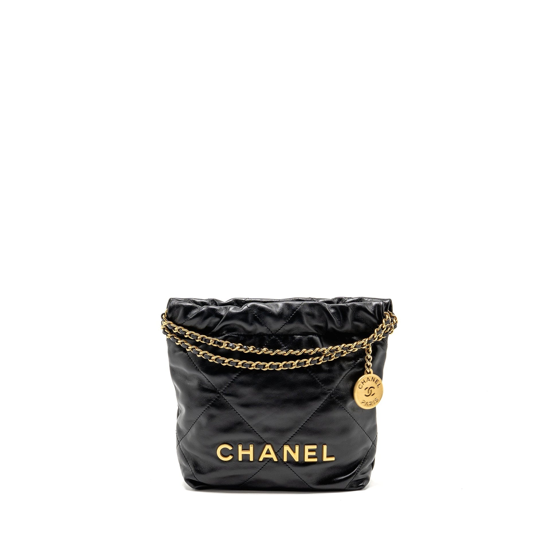 Chanel 22 Shiny Calfskin GHW Microchip Black Mini Bag Microchip 6