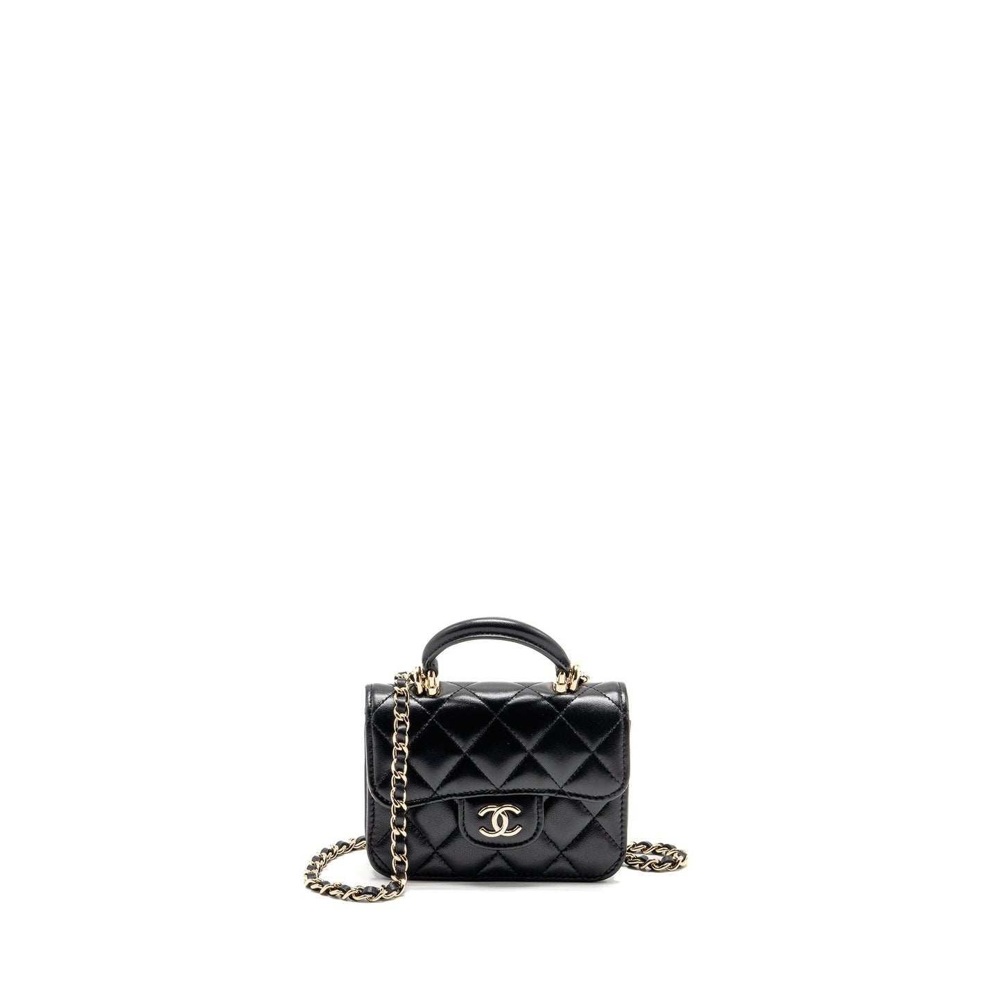 Chanel Top Handle Flap Coin Purse Lambskin Black Wallet Case