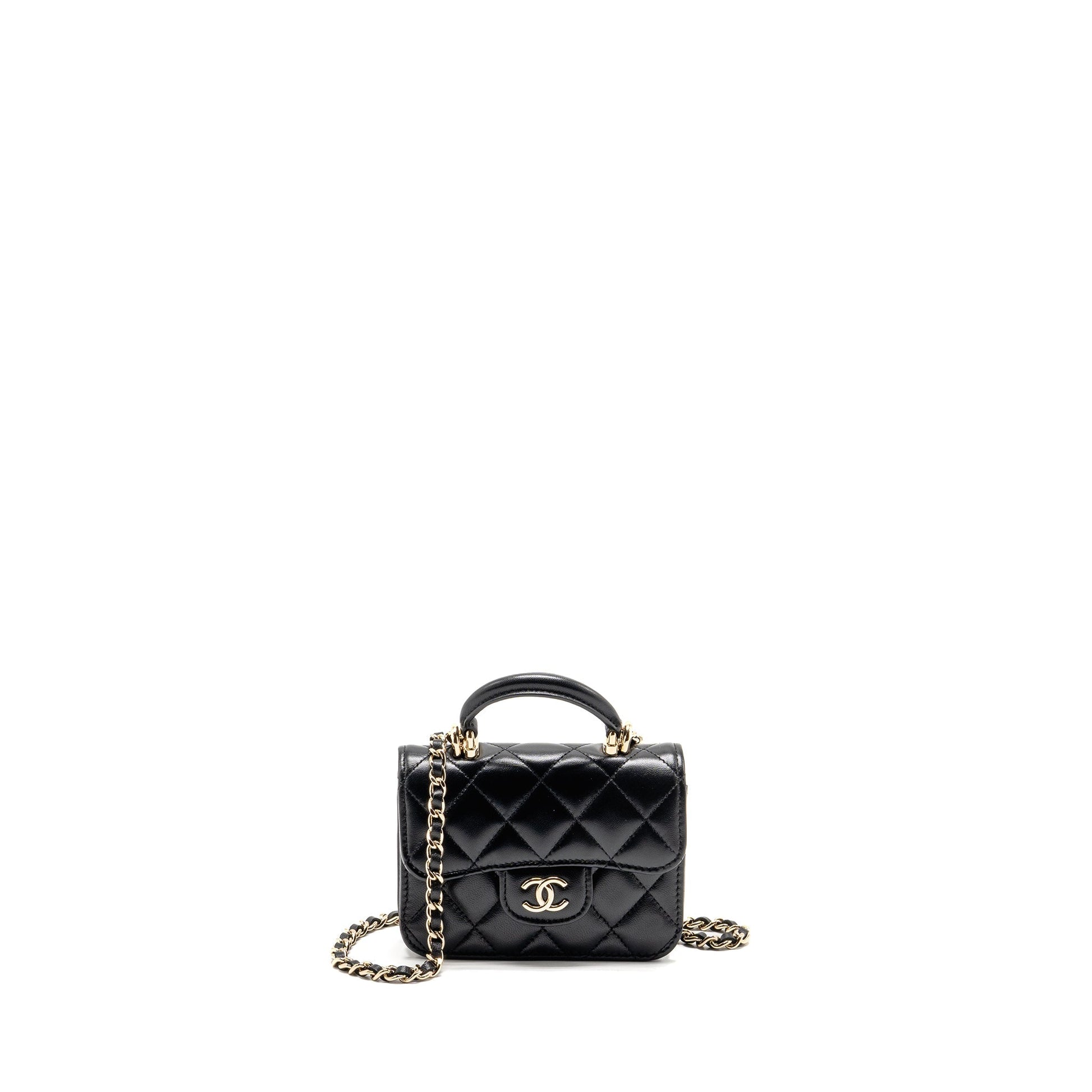 Chanel Top Handle Flap Coin Purse Lambskin Black Wallet Case