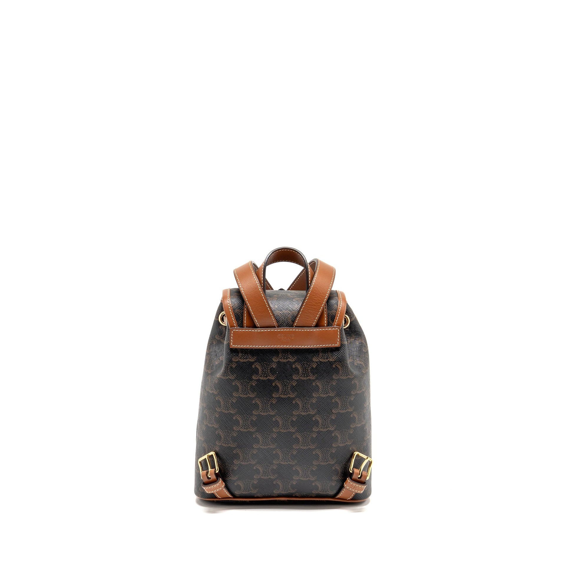 Celine Backpack Folco Triomphe Calfskin Handbag Canvas Tan