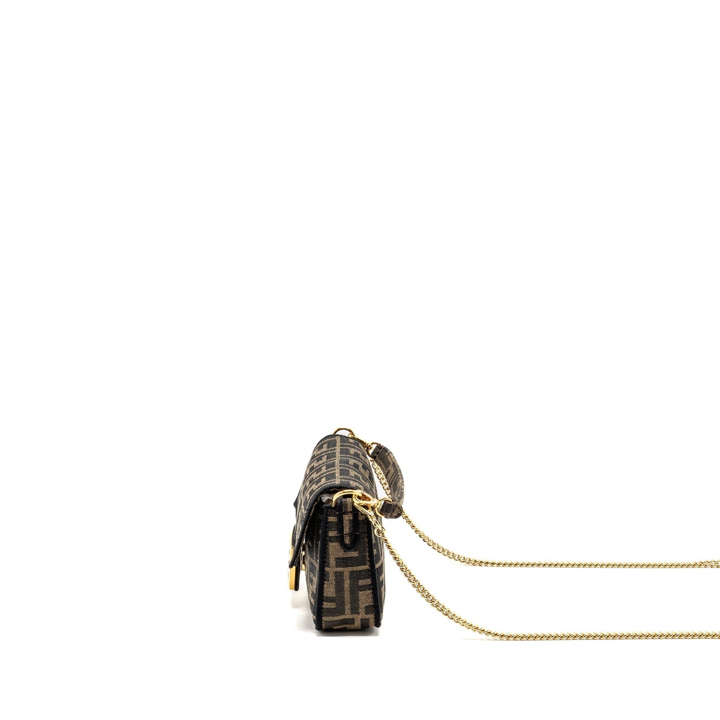 Fendi Baguette Jacquard Handbag Canvas Brown Mini Shoulder Bag
